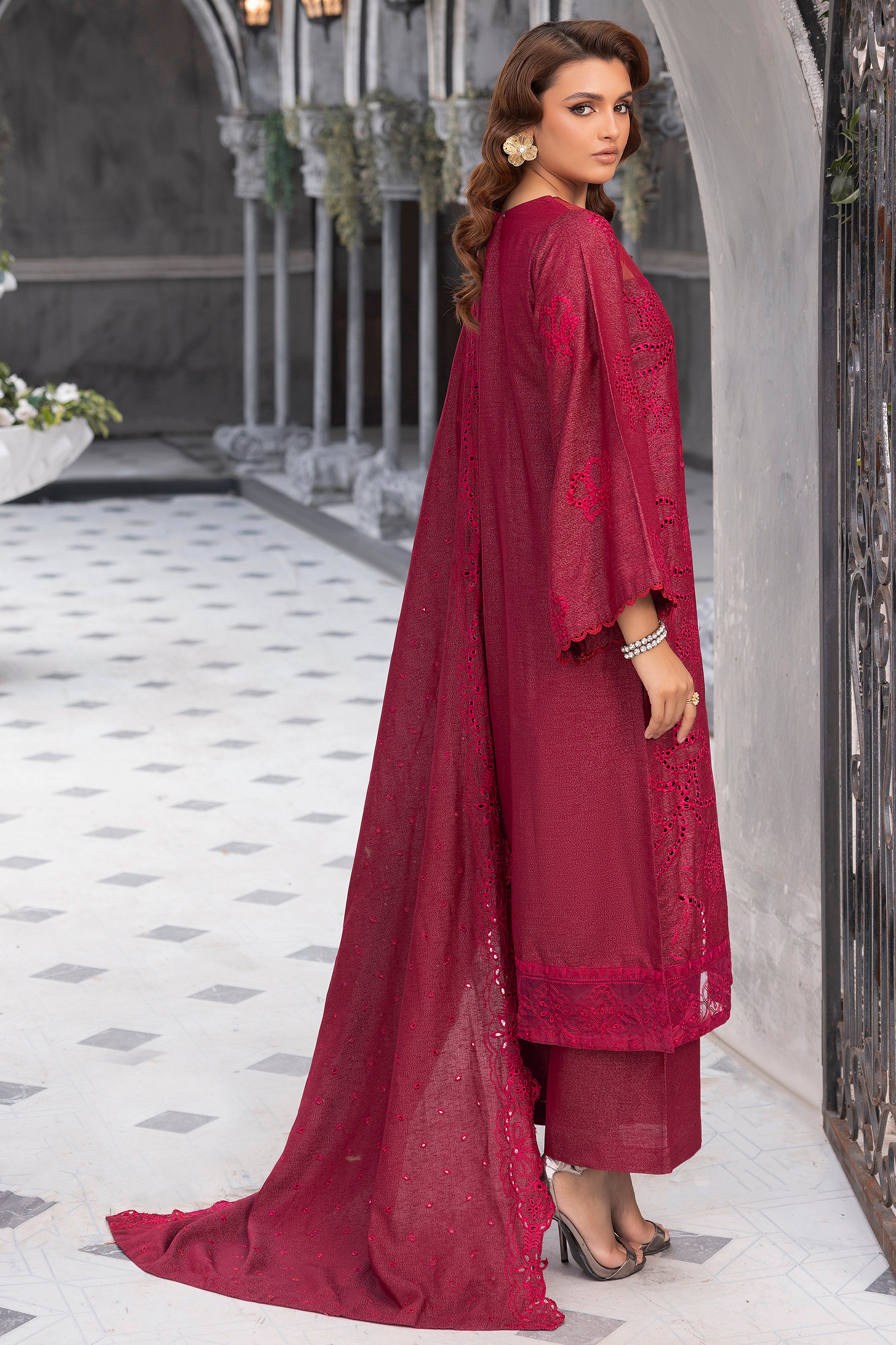 3 Piece Maroon Embroidered Karandi Unstitched - (Vol-77/09)3P-W-24-D5 - SAFANOOR