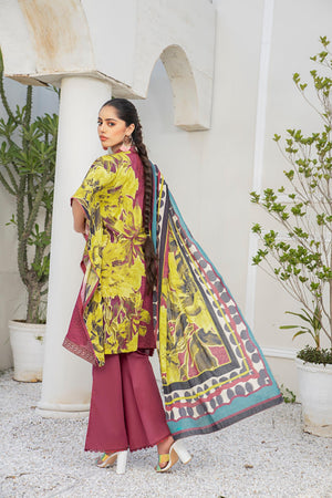 3 Piece Maroon Unstitched Embroidered Lawn - SafaNoor