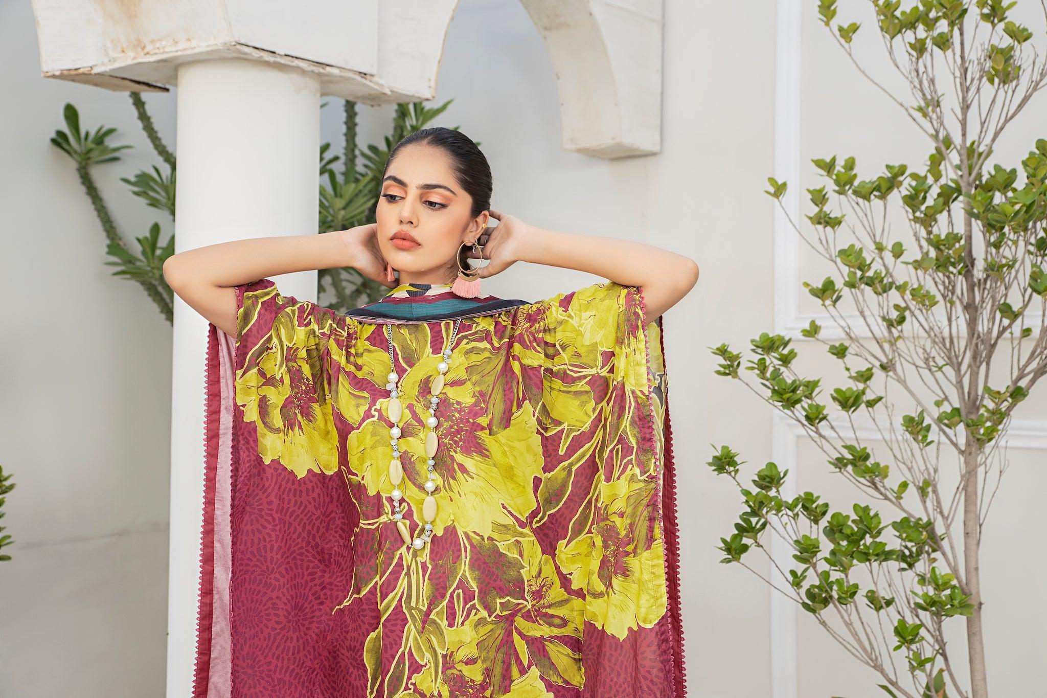 3 Piece Maroon Unstitched Embroidered Lawn - SafaNoor