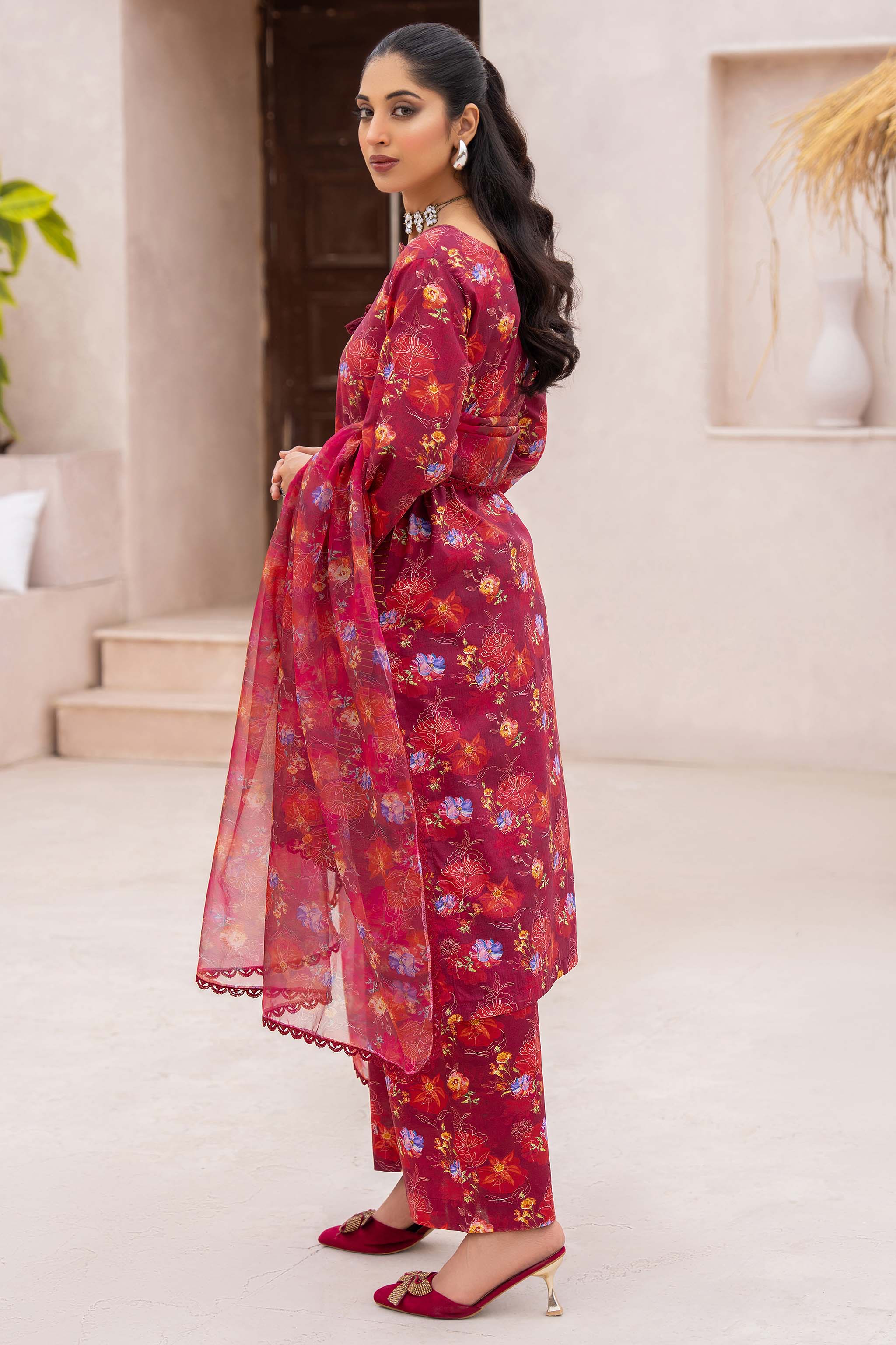 3 Piece Maroon Unstitched Printed Lawn - (Vol-73/01)3P-S-24-D-3 - SAFANOOR