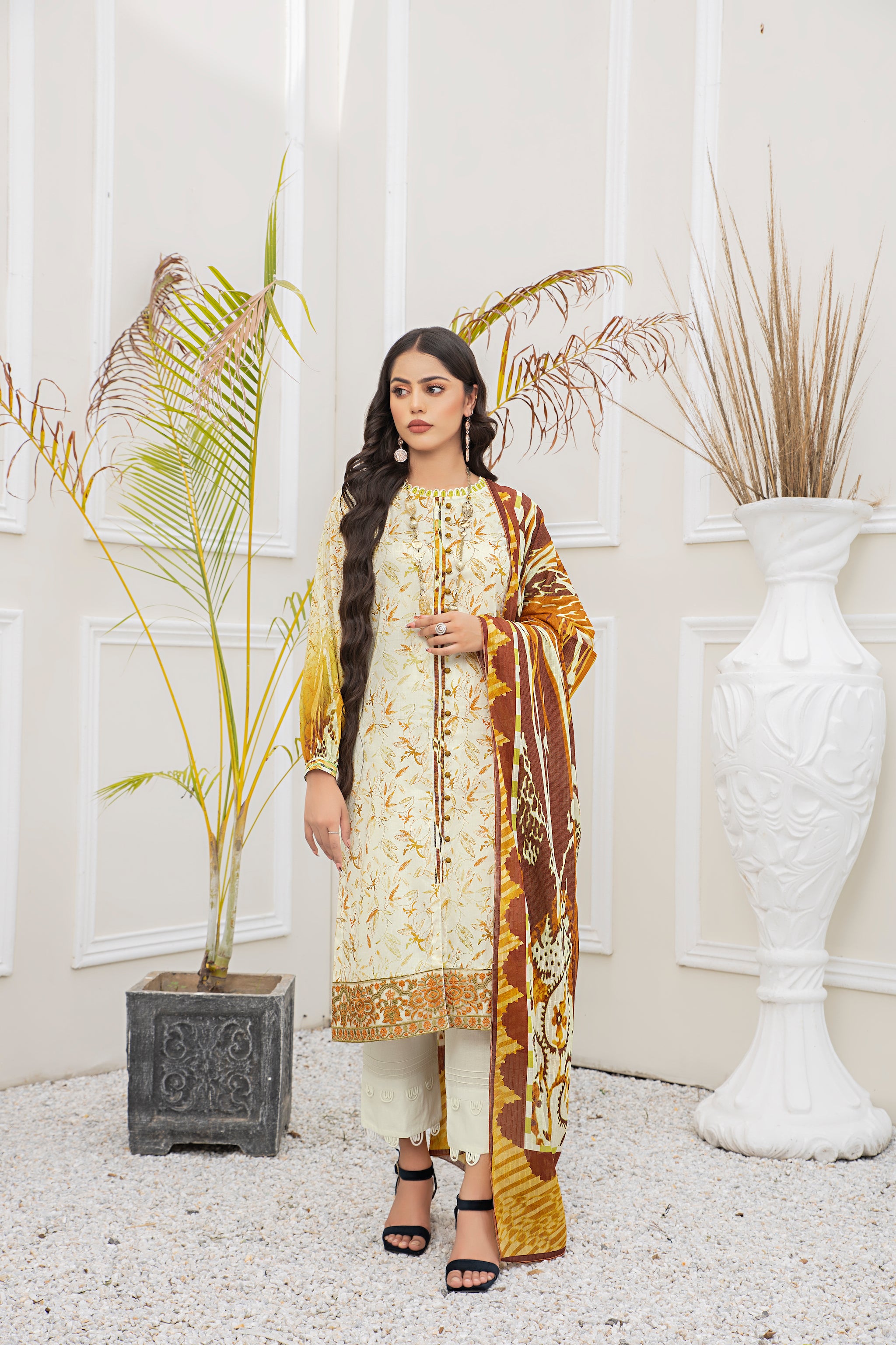 3 Piece Multi Brown Unstitched Embroidered Lawn - (Vol-69/20)3P-S-24-D-12 - SAFANOOR