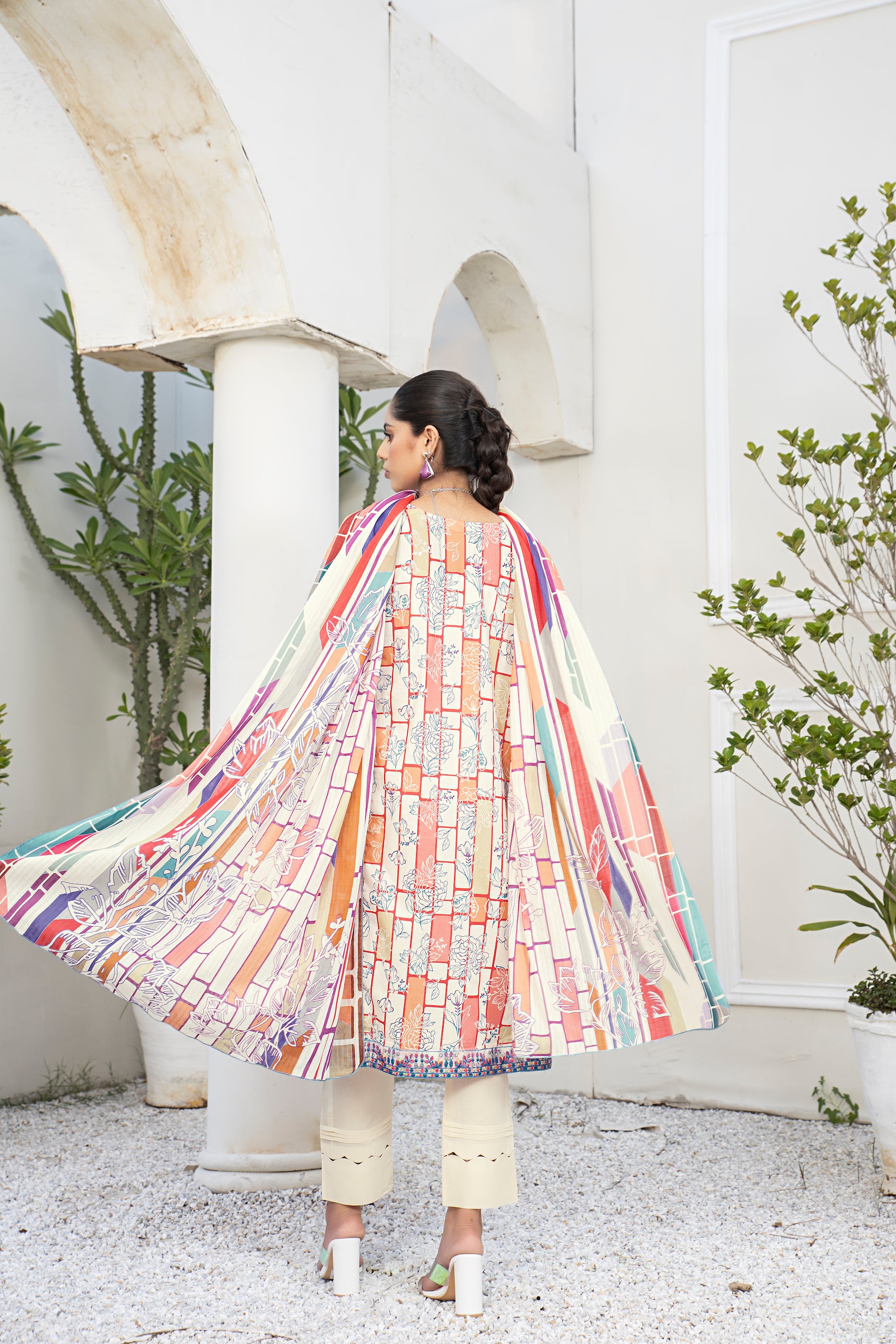 3 Piece Multi White Unstitched Embroidered Lawn - (Vol-69/20)3P-S-24-D-10 - SAFANOOR