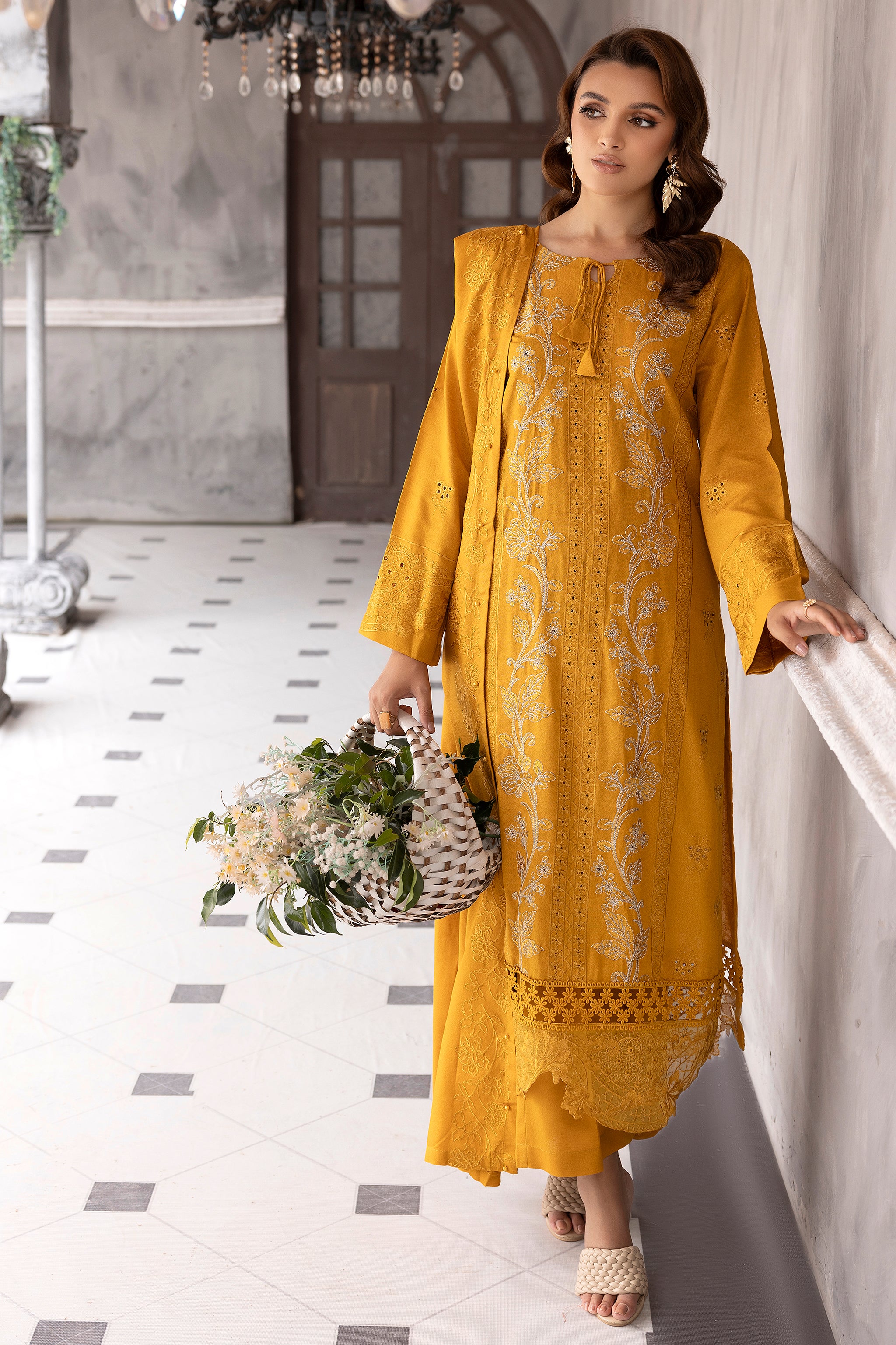 3 Piece Mustard Embroidered Karandi Unstitched - (Vol-77/09)3P-W-24-D4 - SAFANOOR