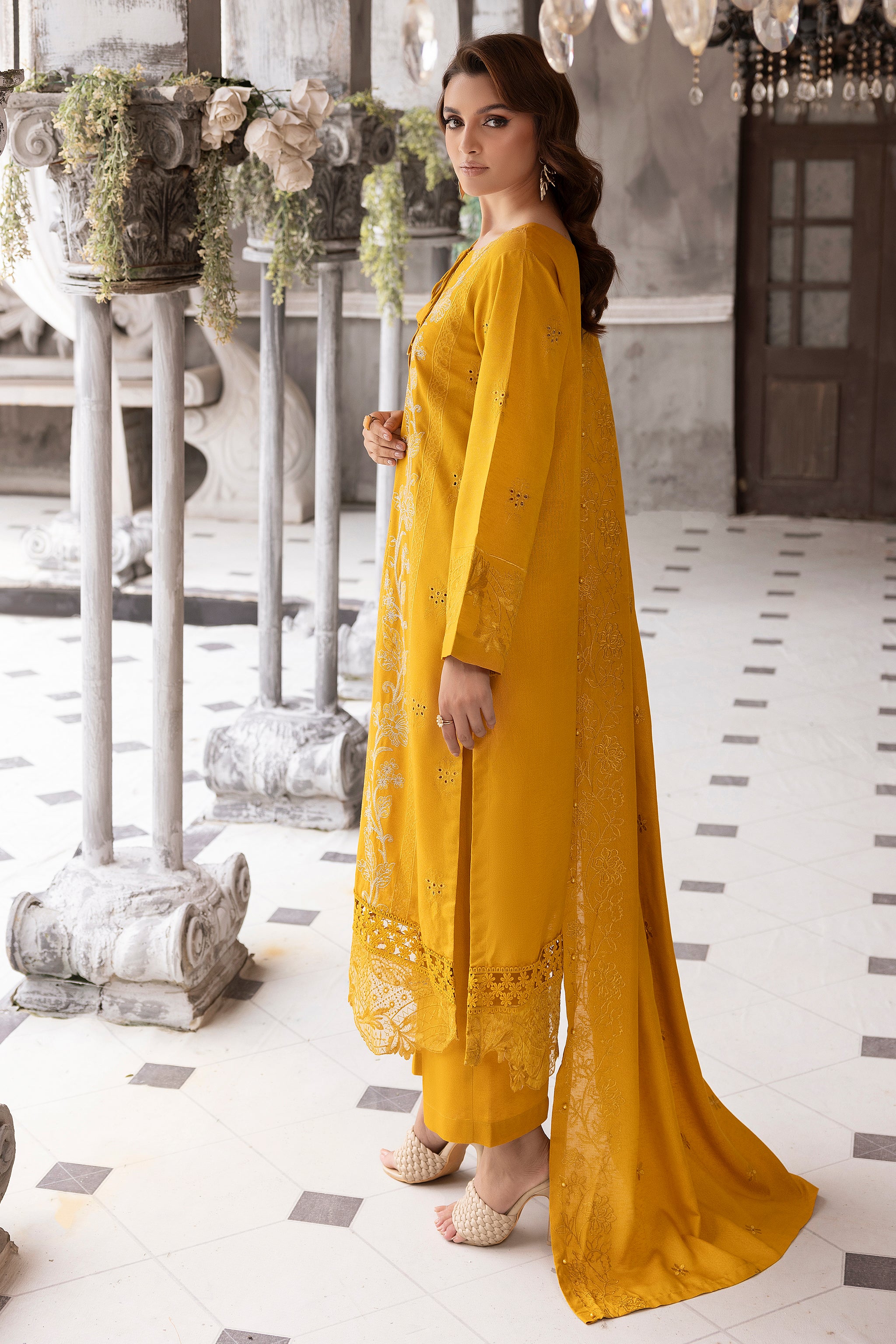 3 Piece Mustard Embroidered Karandi Unstitched - (Vol-77/09)3P-W-24-D4 - SAFANOOR