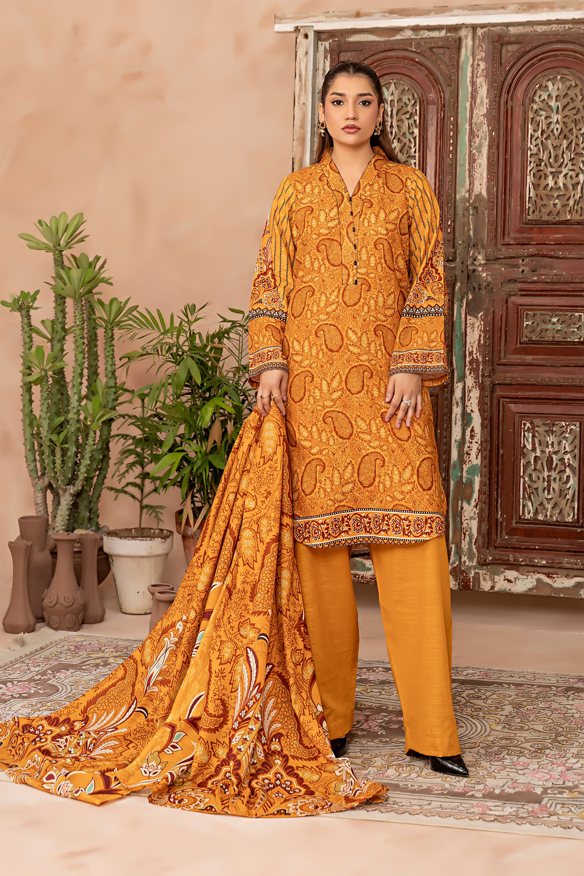 3 Piece Mustard Khaddar Unstitched - (Vol-78/10)3P-W-24-D-12 - SAFANOOR