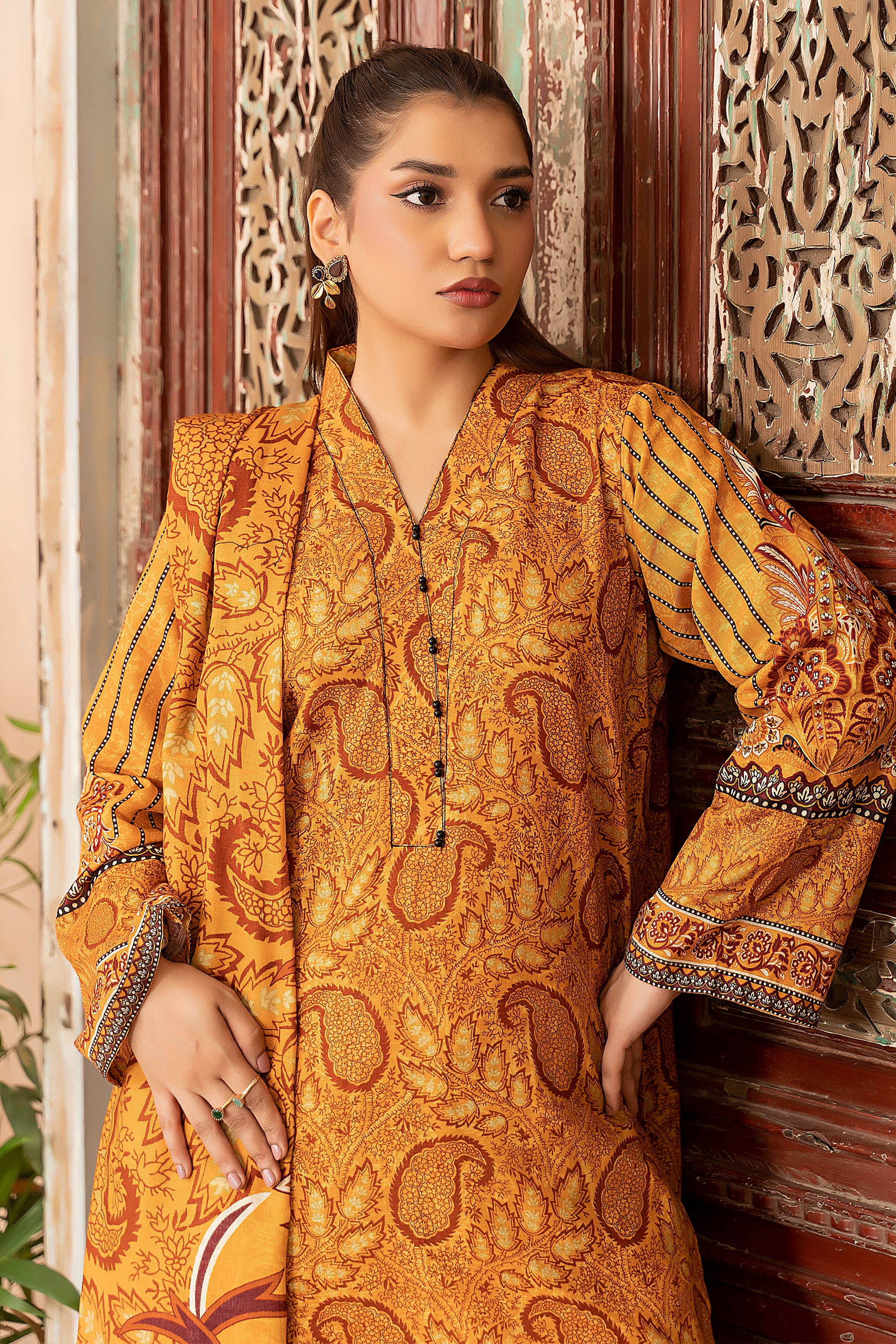 3 Piece Mustard Khaddar Unstitched - (Vol-78/10)3P-W-24-D-12 - SAFANOOR