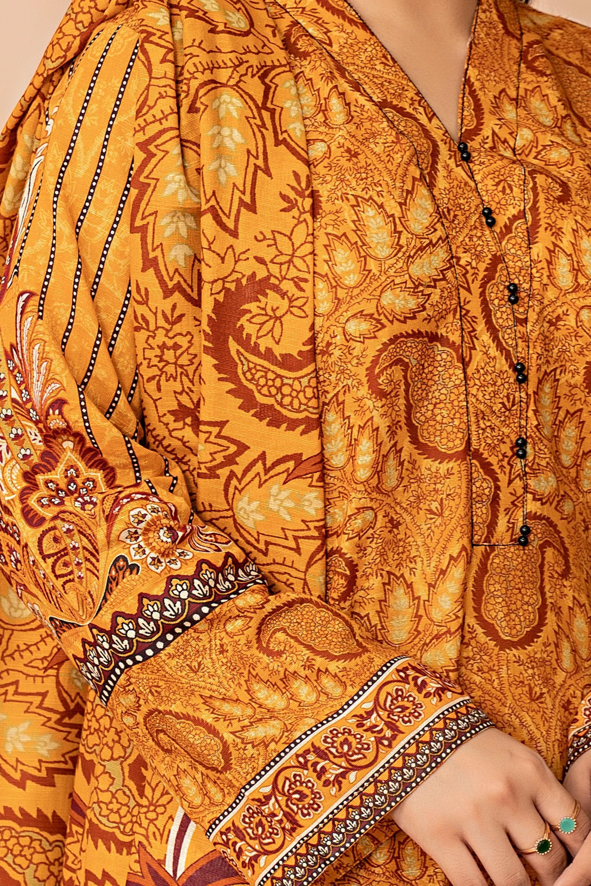 3 Piece Mustard Khaddar Unstitched - SafaNoor