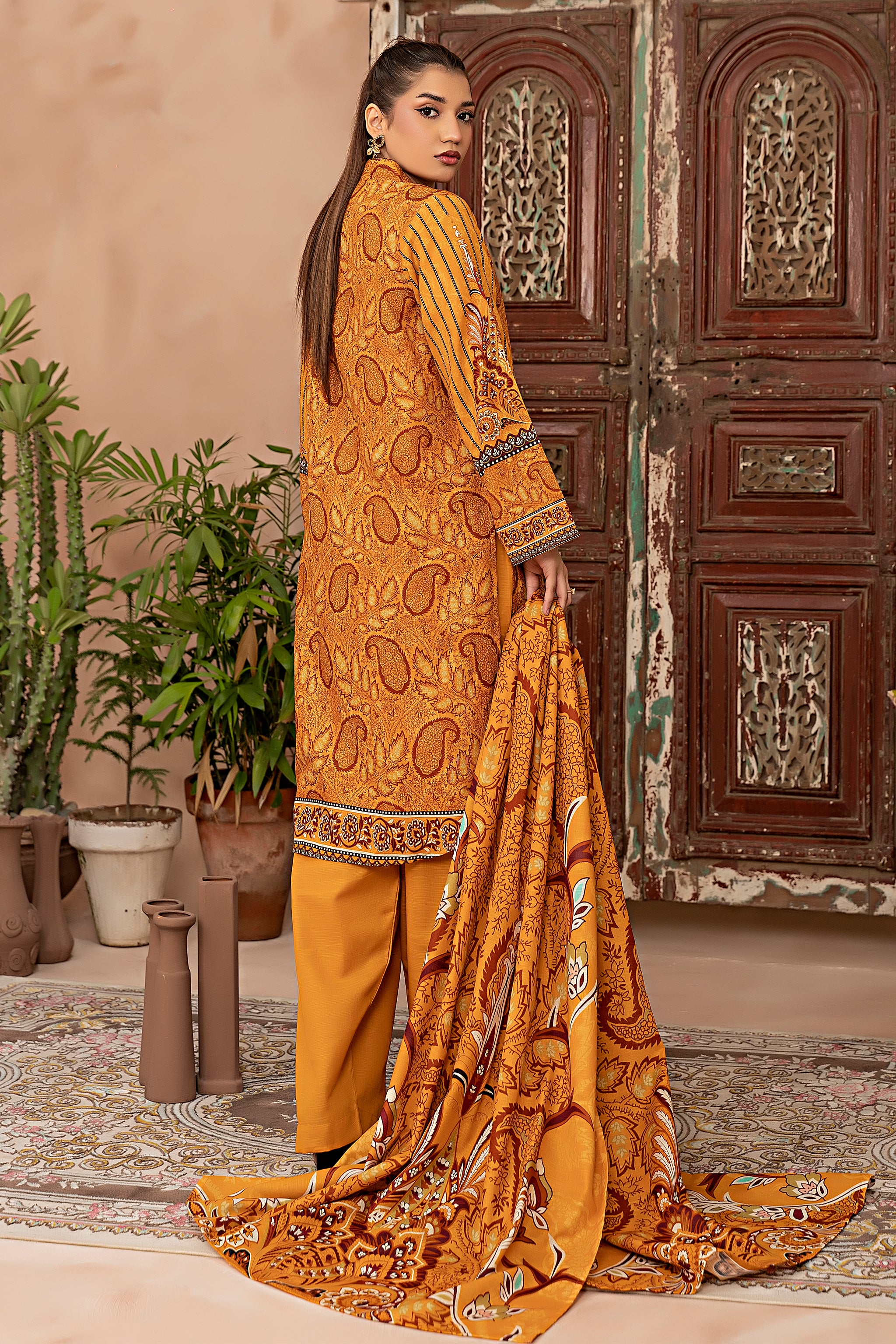 3 Piece Mustard Khaddar Unstitched - (Vol-78/10)3P-W-24-D-12 - SAFANOOR