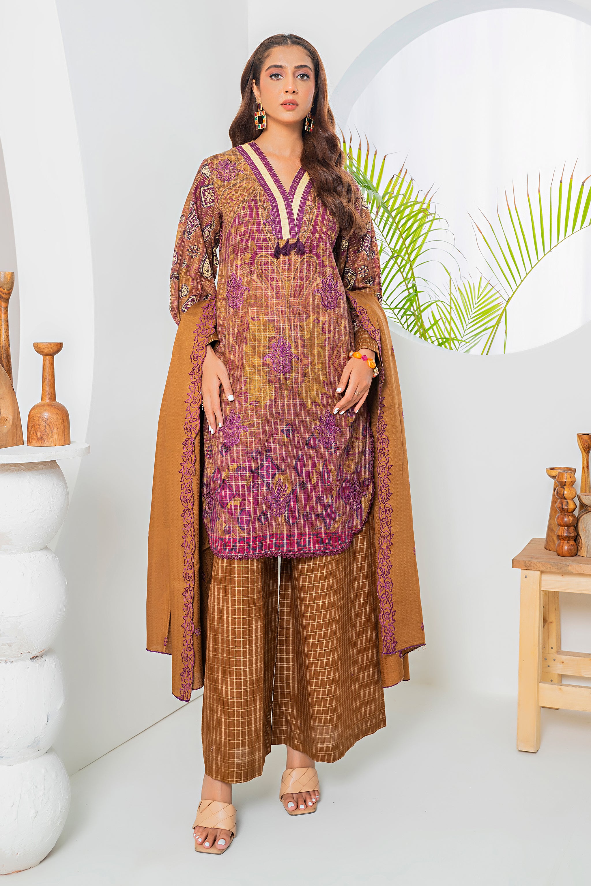 3 Piece Mustard Printed Khaddar Unstitched - (Vol-80/12)3P-W-24-D6 - SAFANOOR