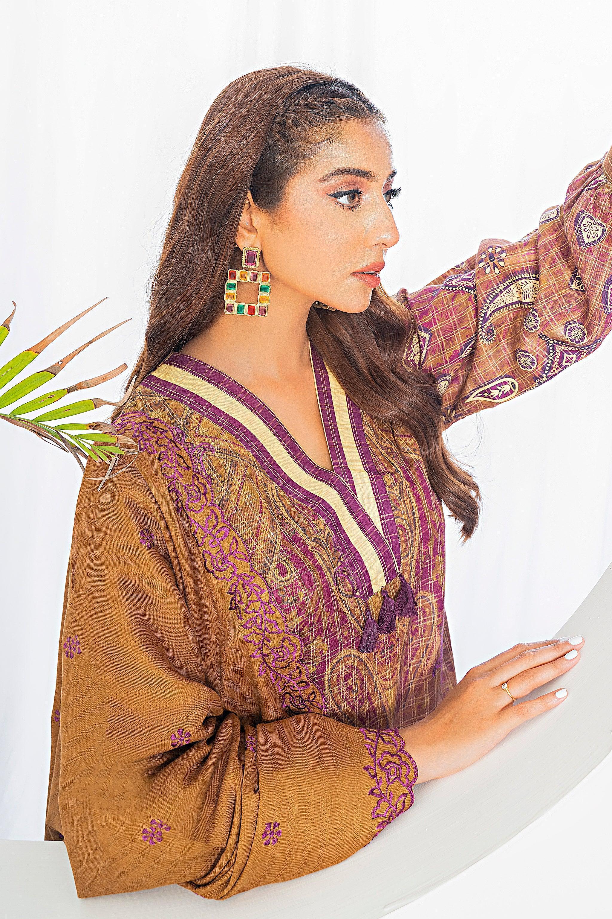 3 Piece Mustard Printed Khaddar Unstitched - SafaNoor