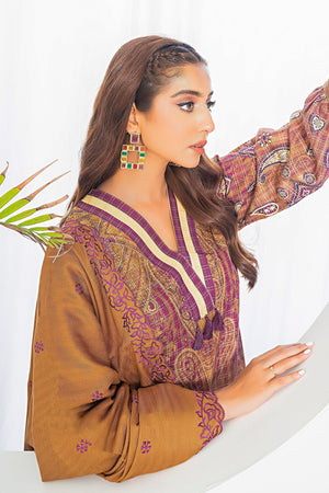 3 Piece Mustard Printed Khaddar Unstitched - SafaNoor