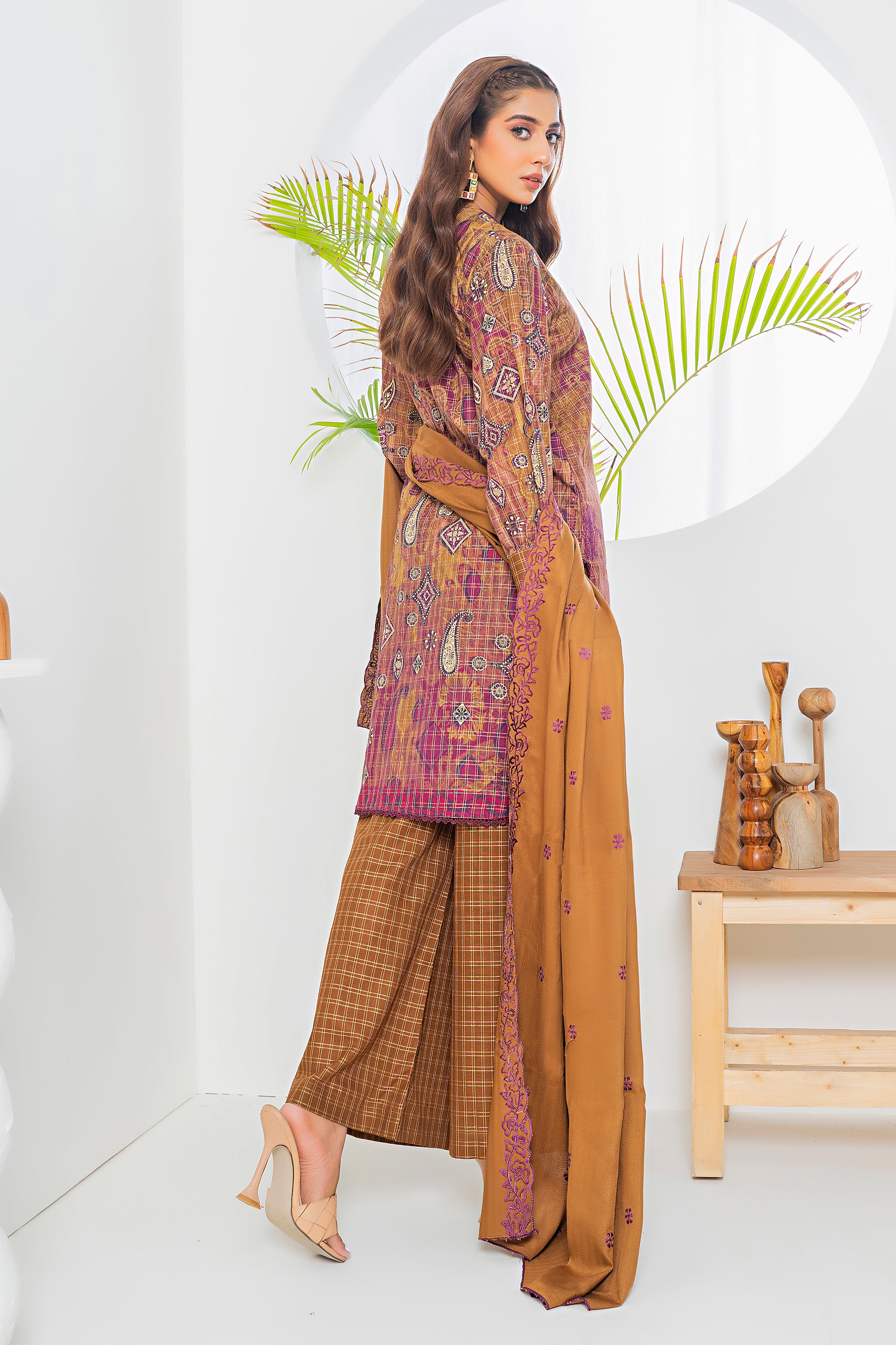 3 Piece Mustard Printed Khaddar Unstitched - (Vol-80/12)3P-W-24-D6 - SAFANOOR