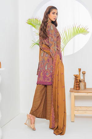 3 Piece Mustard Printed Khaddar Unstitched - SafaNoor