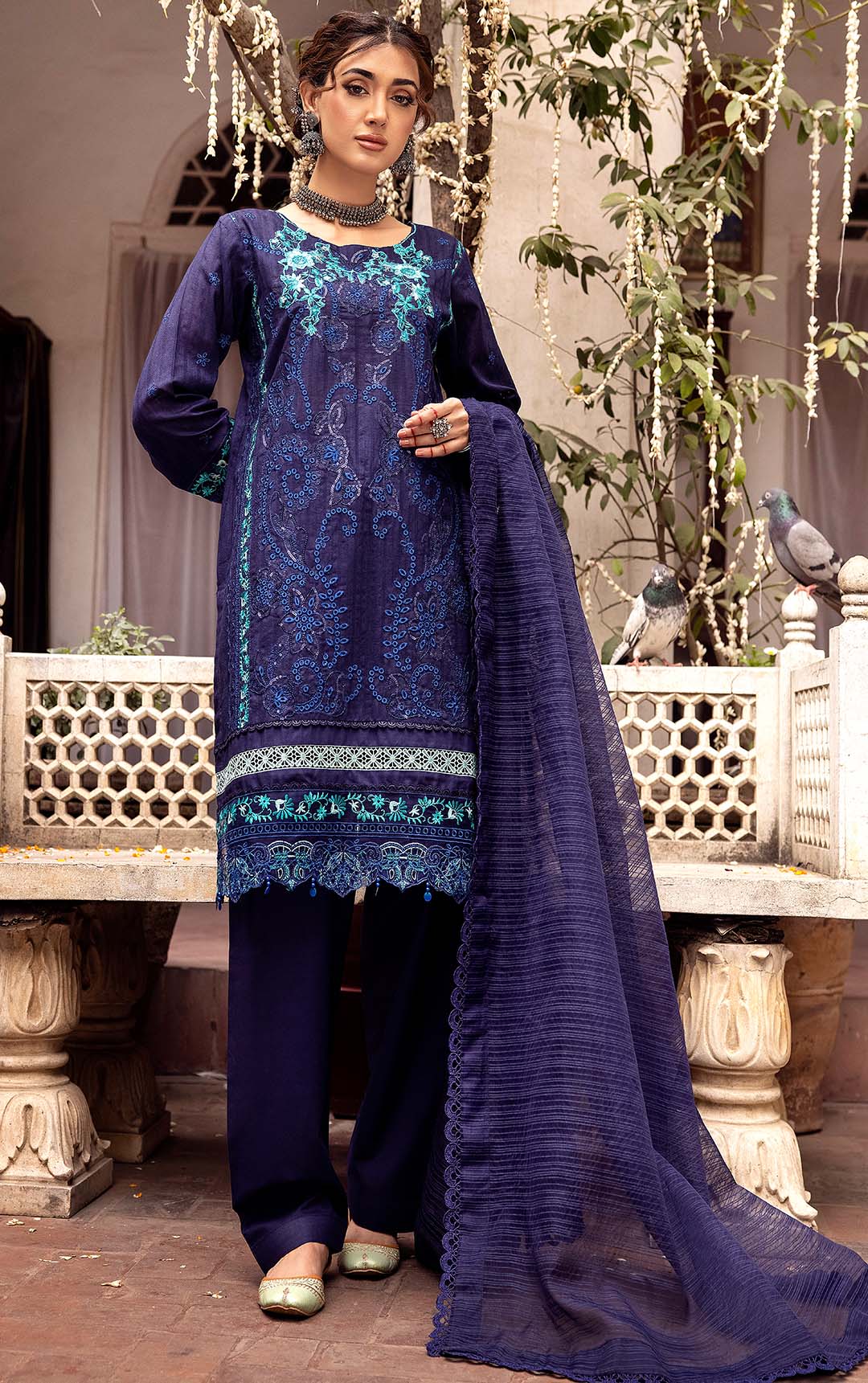 3 Piece Navy Blue Embroidered Organza Lawn - (Vol-71/02)3P-S-24-D-6 - SAFANOOR