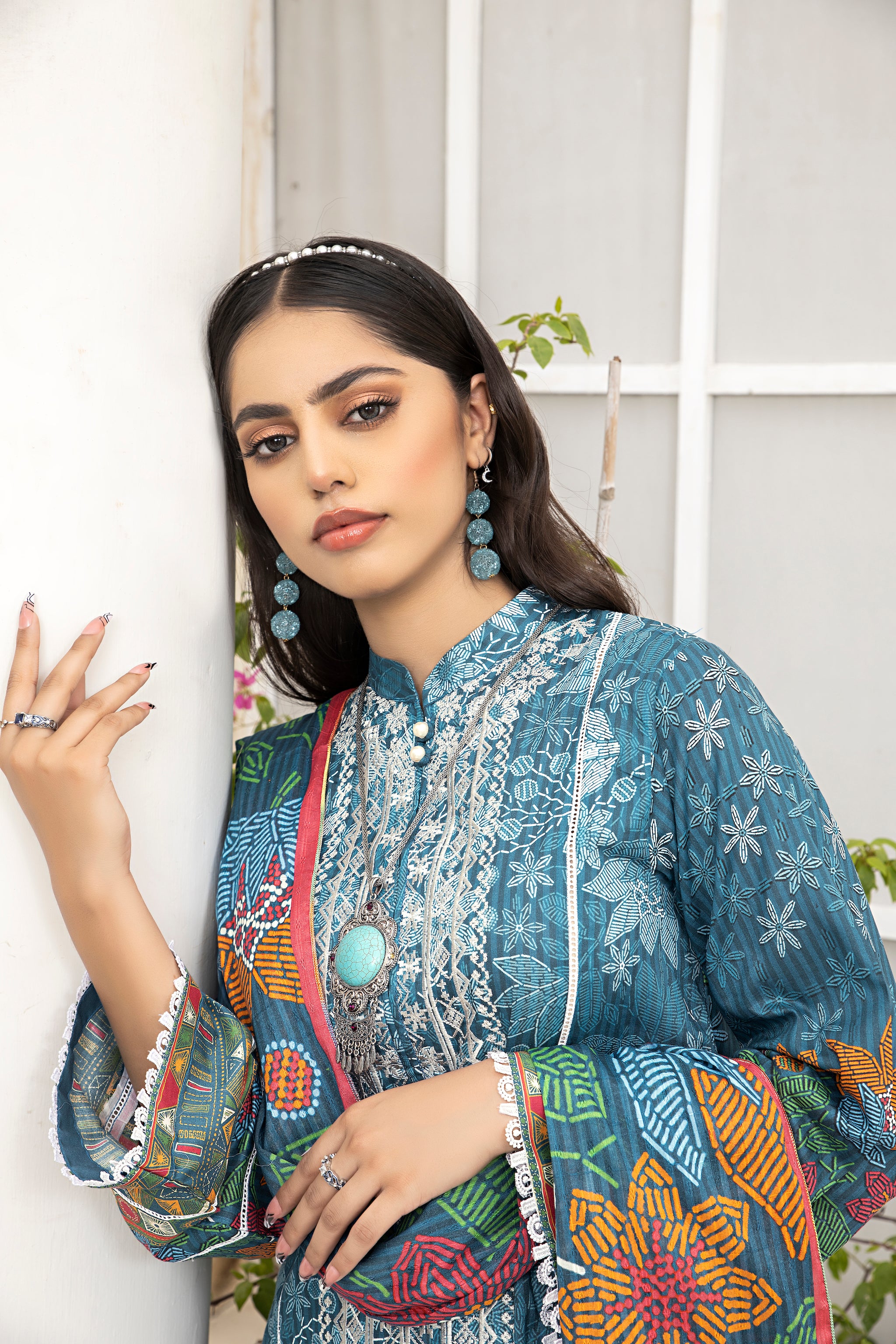 3 Piece Ocean Blue Unstitched Embroidered Lawn - (Vol-69/20)3P-S-24-D-7 - SAFANOOR