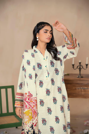 3 Piece Off White Khaddar Unstitched - SafaNoor