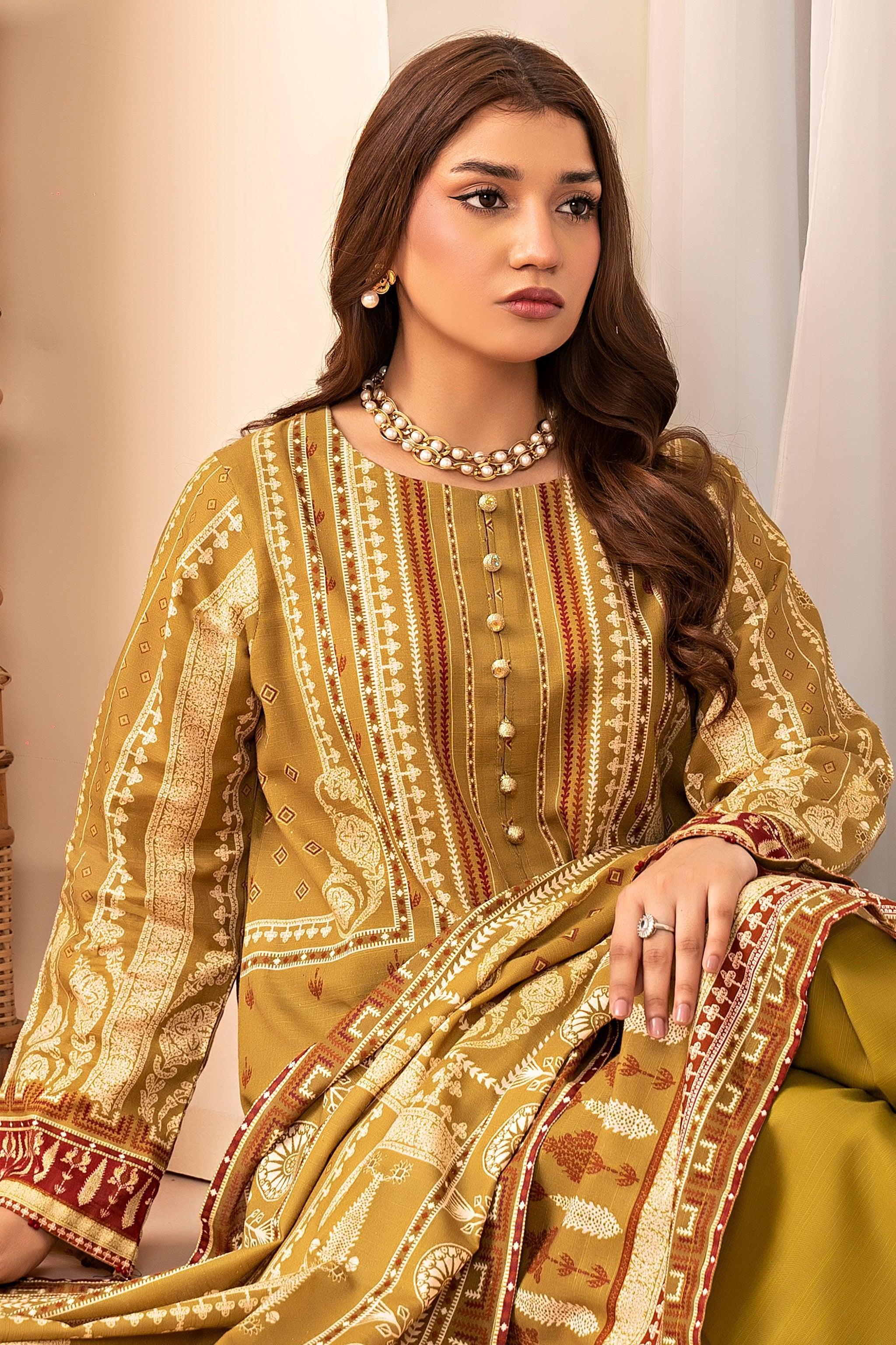 3 Piece Olive Green Khaddar Unstitched - SafaNoor