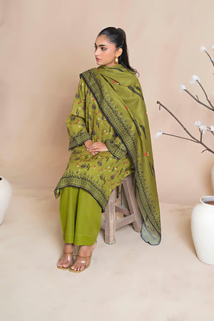 3 Piece Olive Green Khaddar Unstitched - SafaNoor