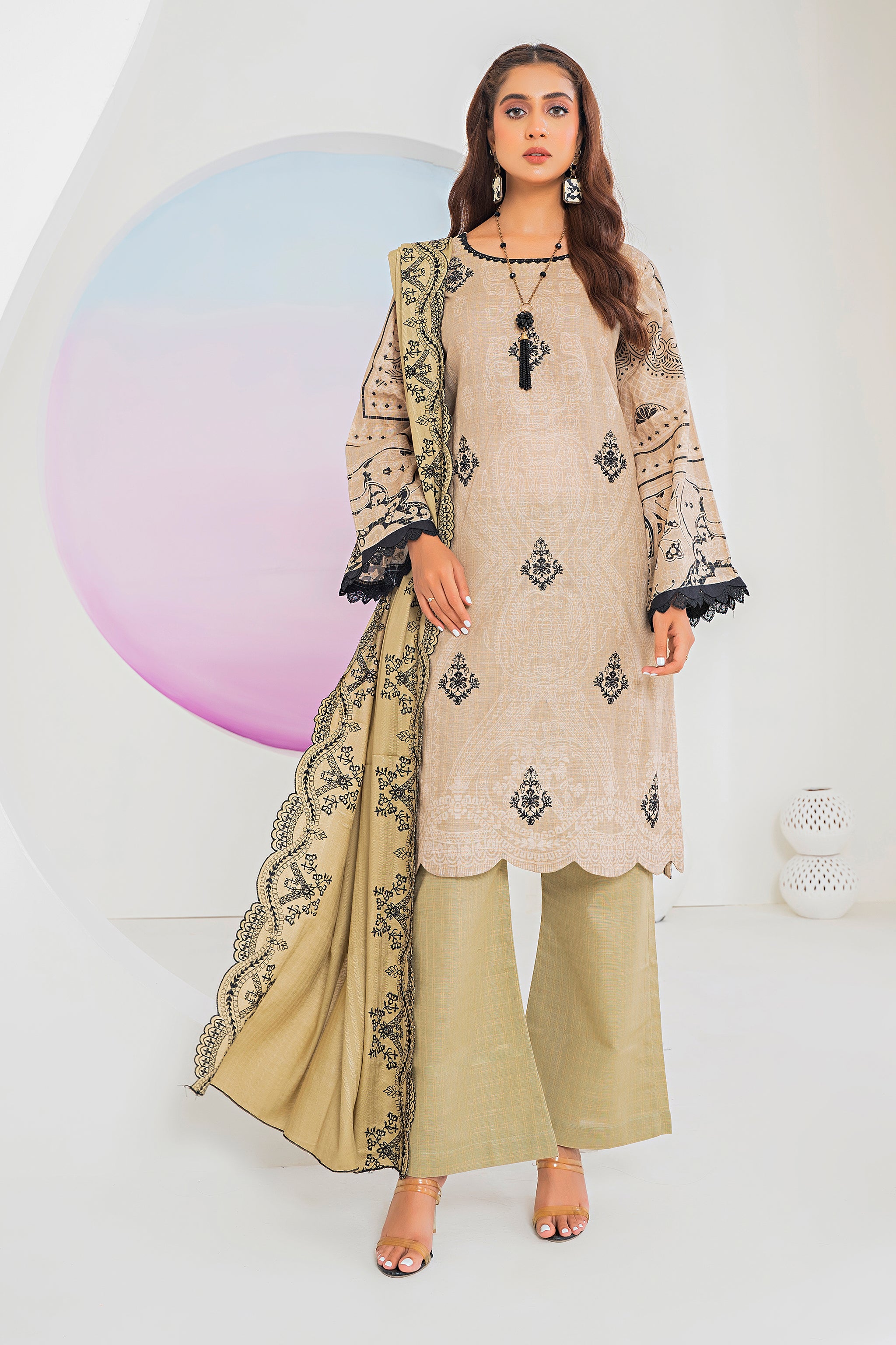 3 Piece Olive Printed Khaddar Unstitched - (Vol-80/12)3P-W-24-D11 - SAFANOOR