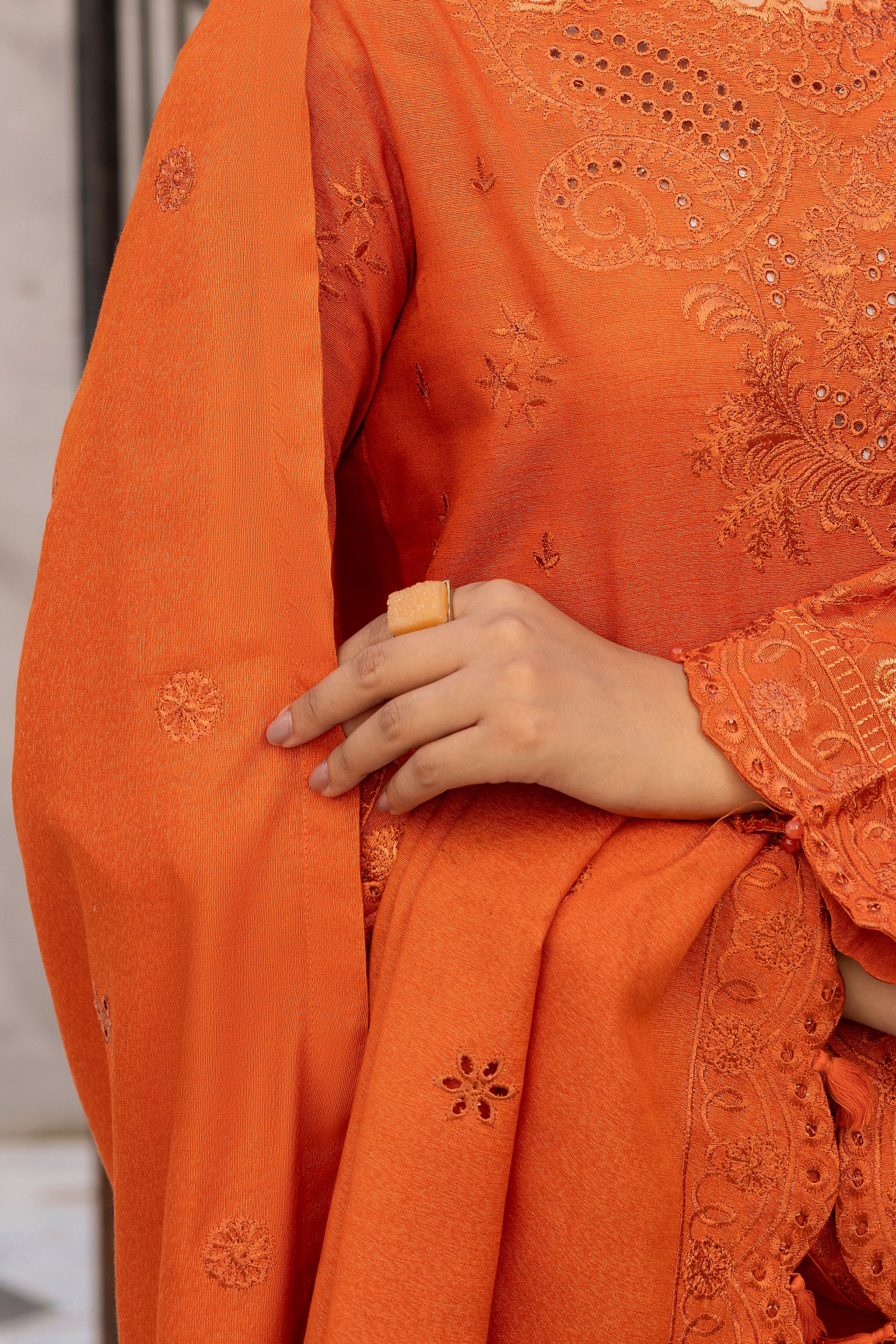 3 Piece Orange Embroidered Karandi Unstitched - (Vol-77/09)3P-W-24-D6 - SAFANOOR