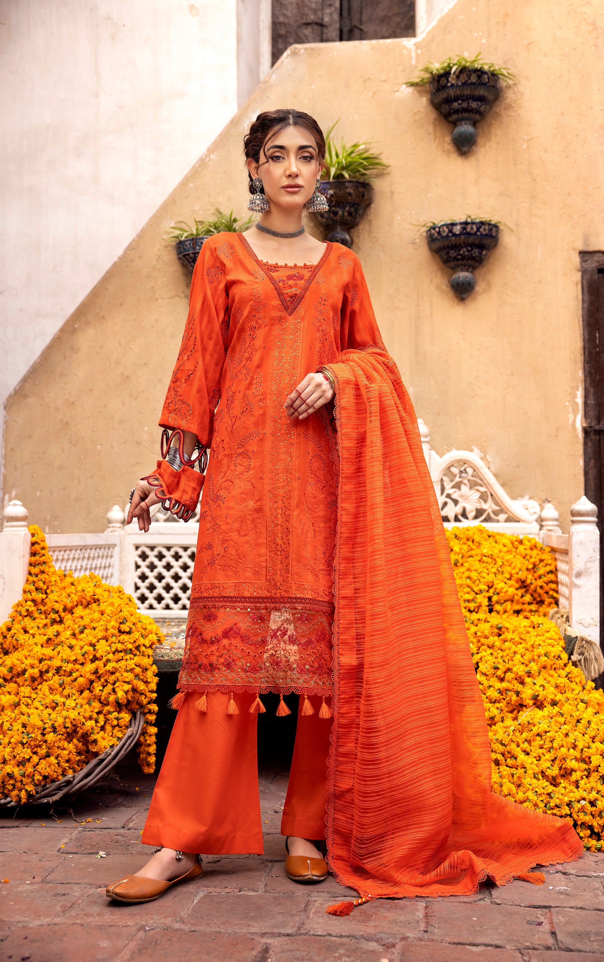 3 Piece Orange Embroidered Organza Lawn  - (Vol-71/02)3P-S-24-D-2