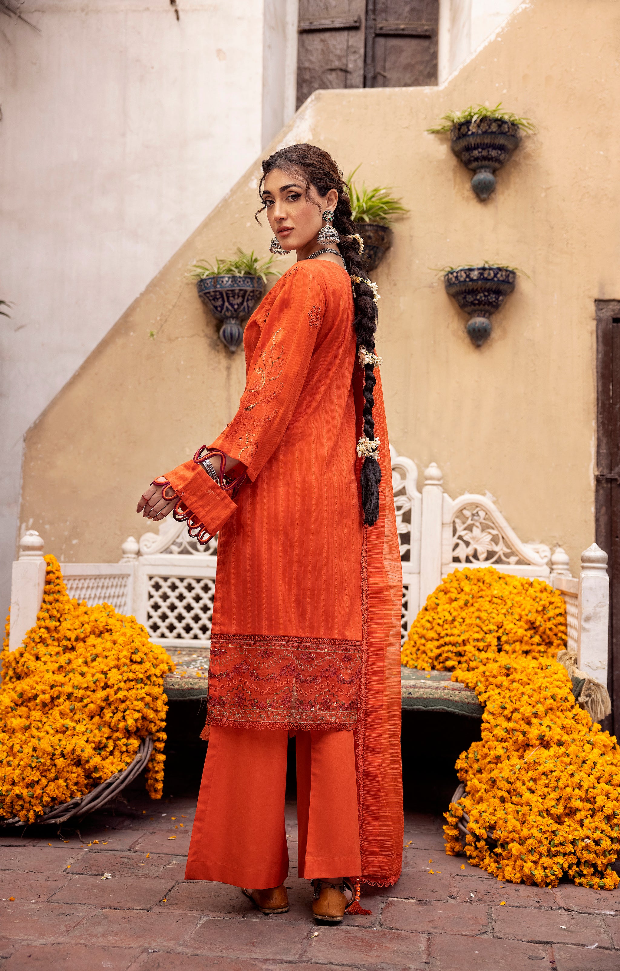 3 Piece Orange Embroidered Organza Lawn  - (Vol-71/02)3P-S-24-D-2