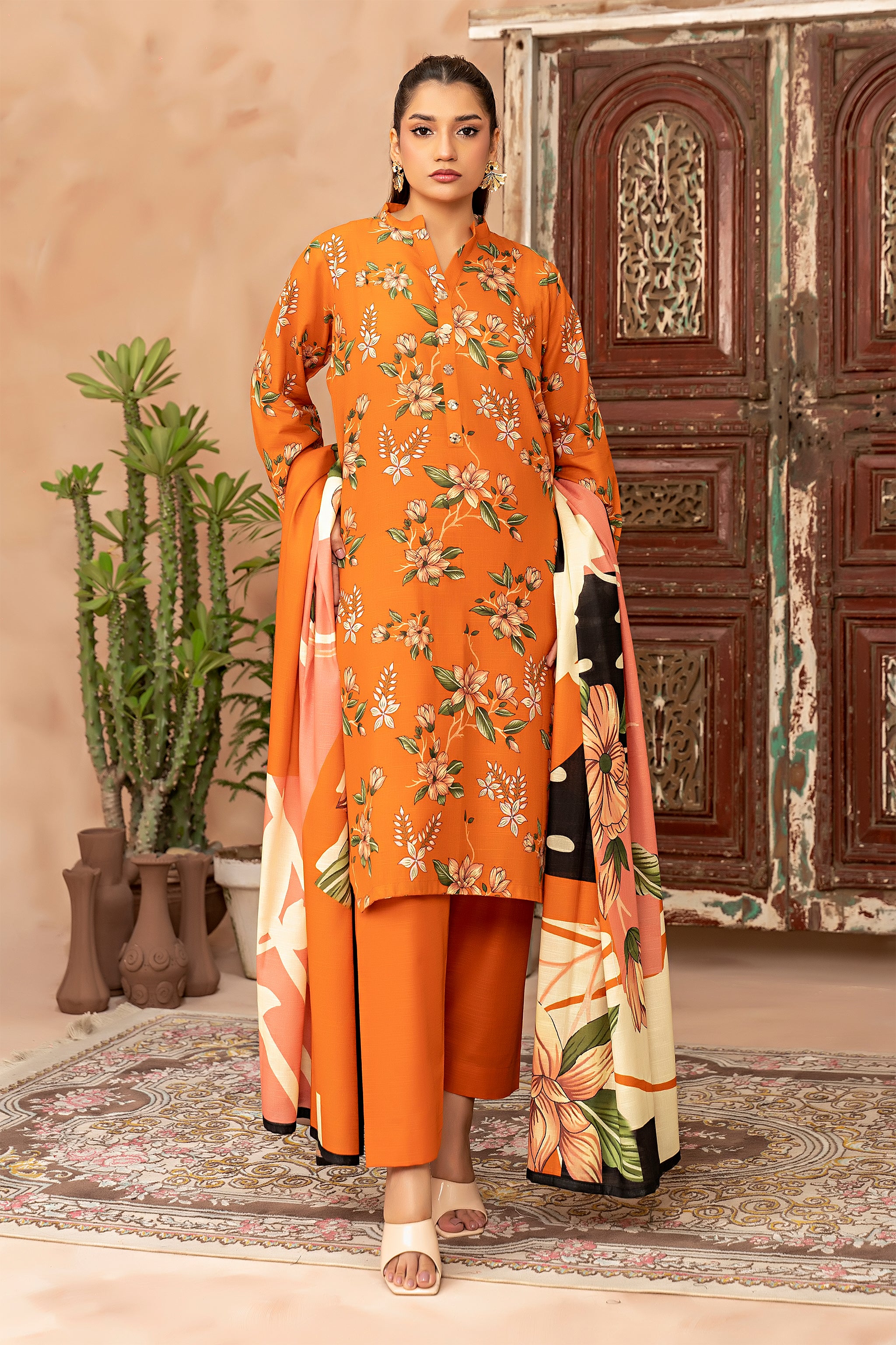 3 Piece Orange Khaddar Unstitched - (Vol-78/10)3P-W-24-D-3 - SAFANOOR