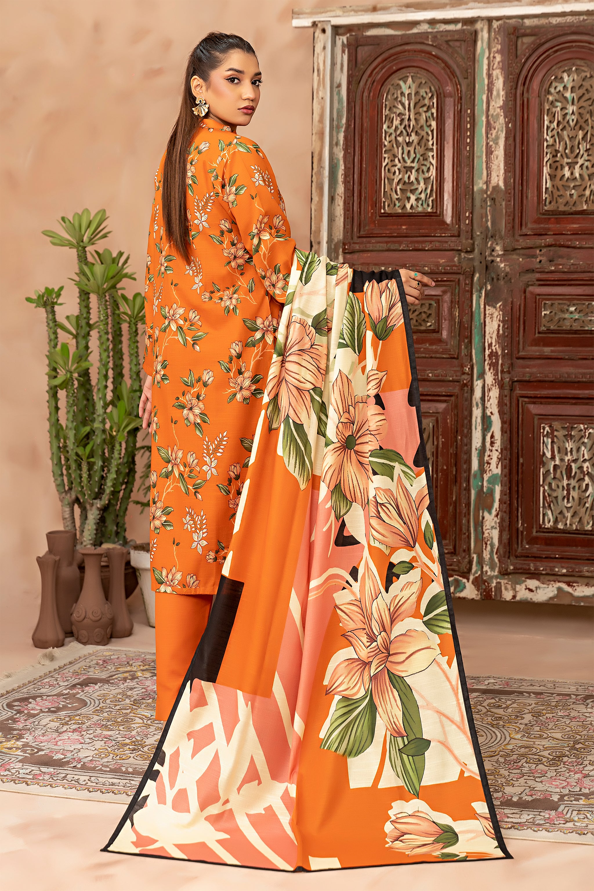 3 Piece Orange Khaddar Unstitched - (Vol-78/10)3P-W-24-D-3 - SAFANOOR