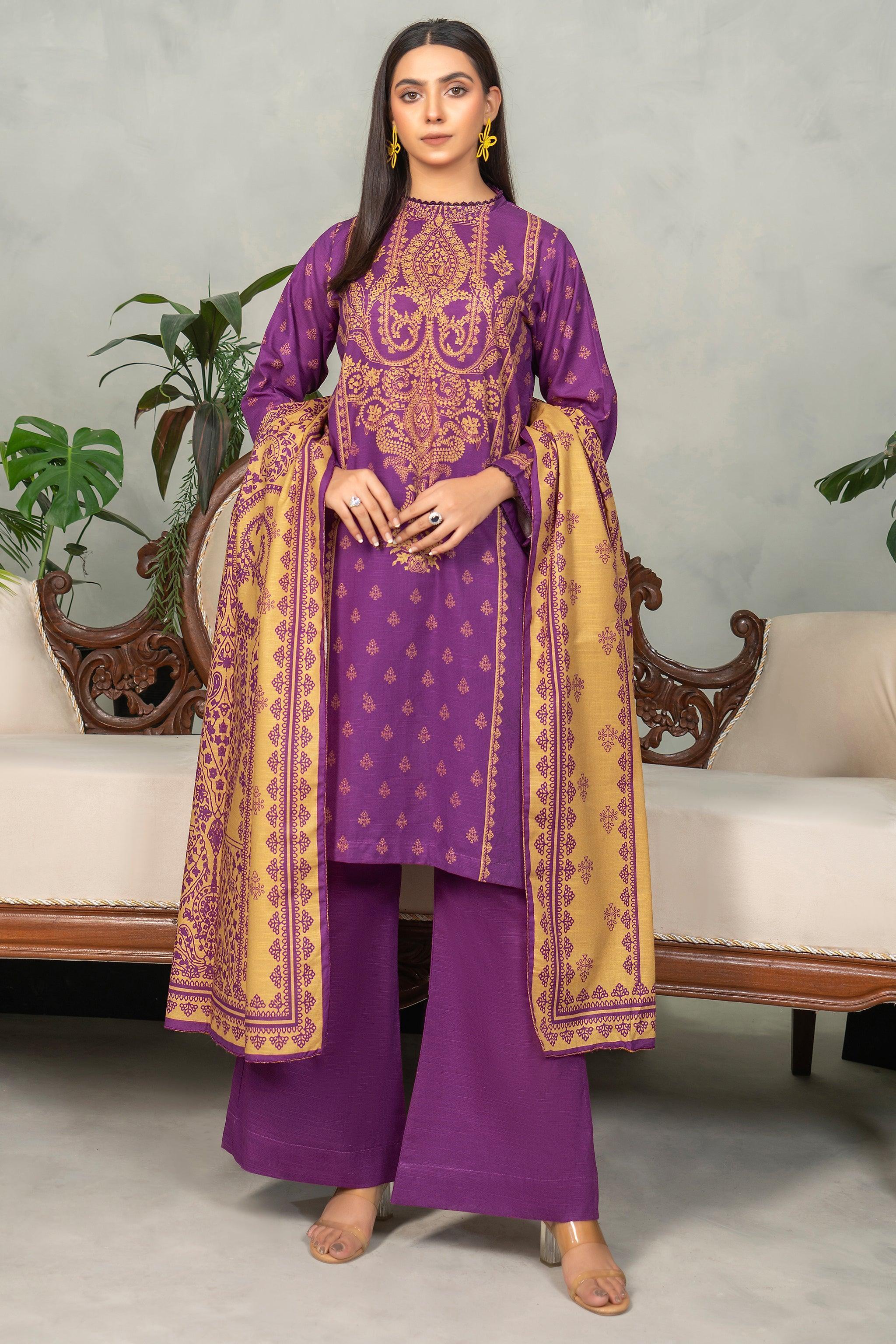 3 Piece Orchid Purple Khaddar Unstitched - SafaNoor