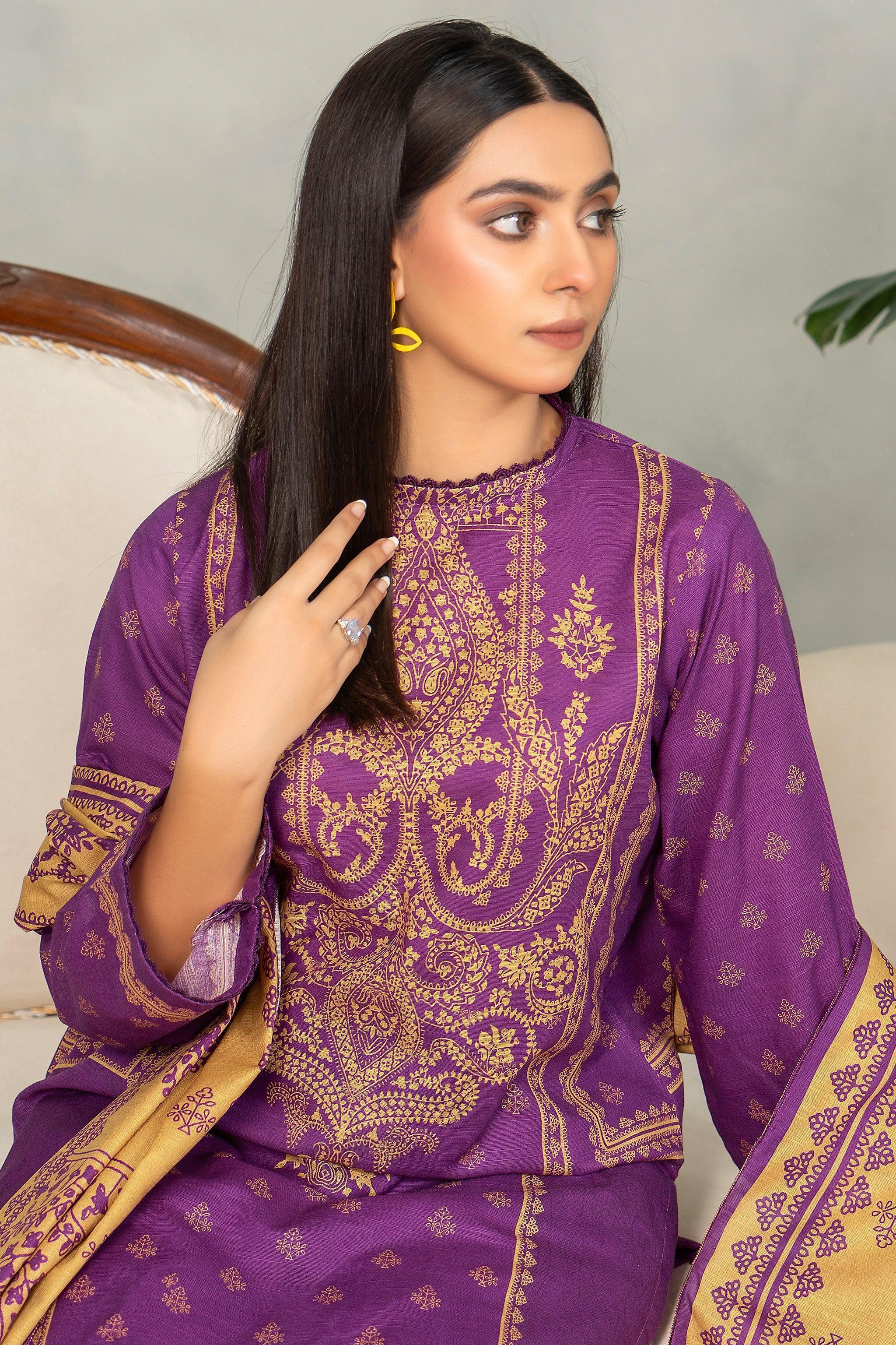 3 Piece Orchid Purple Khaddar Unstitched - SafaNoor