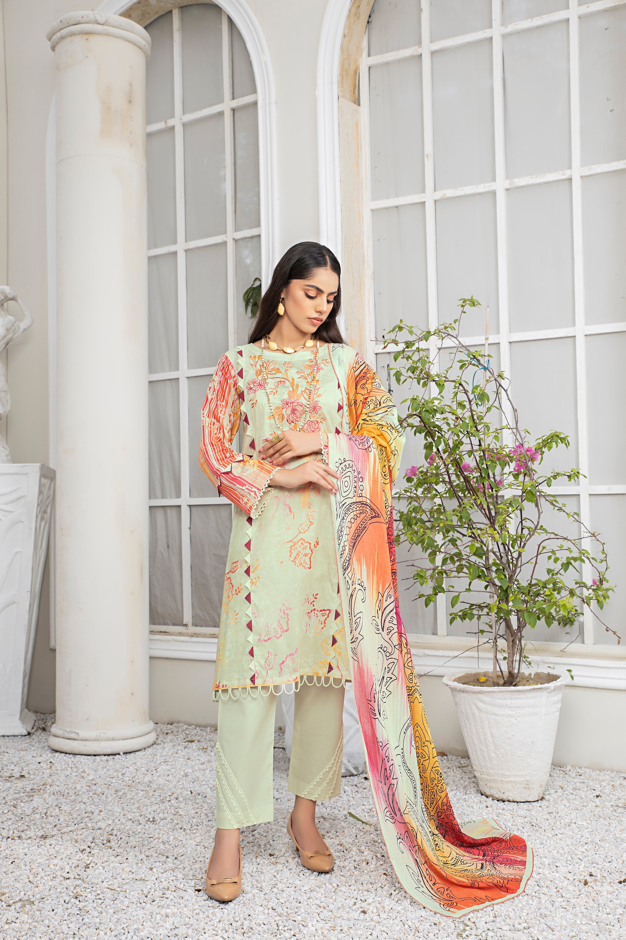 3 Piece Panache Green Unstitched Embroidered Lawn - (Vol-69/20)3P-S-24-D-3 - SAFANOOR