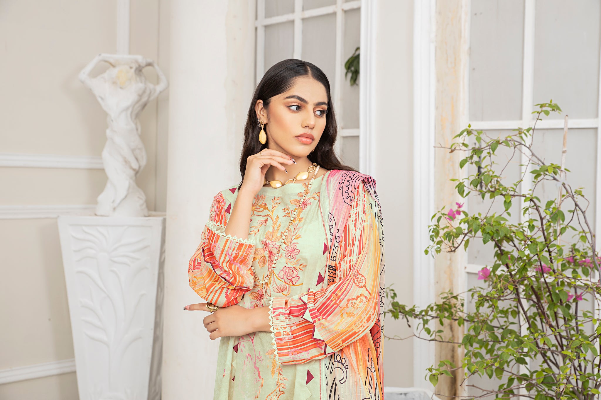 3 Piece Panache Green Unstitched Embroidered Lawn - (Vol-69/20)3P-S-24-D-3 - SAFANOOR