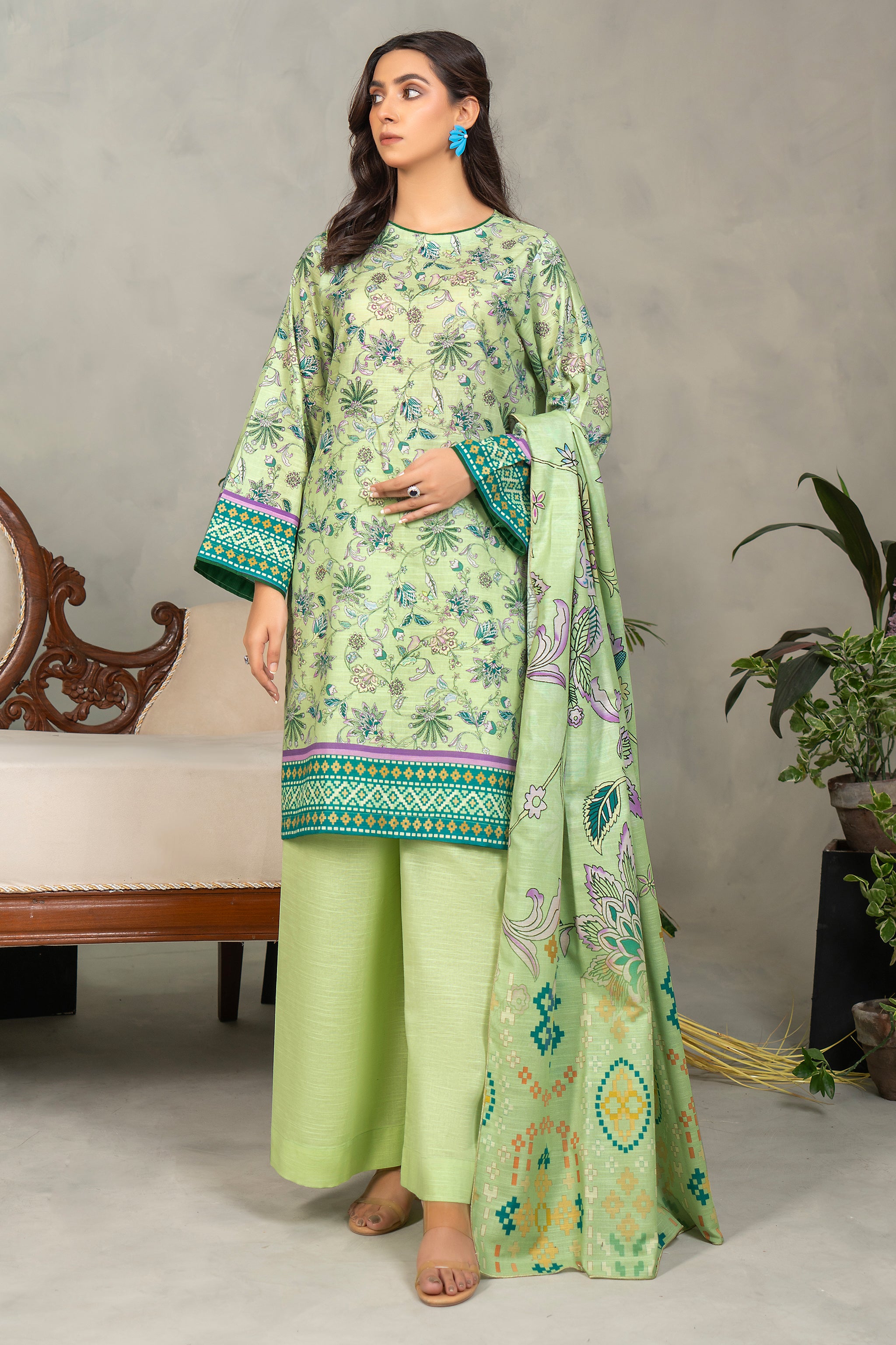 3 Piece Pastel Green Khaddar Unstitched - (Vol-84/13)3P-W-24-D6 - SAFANOOR