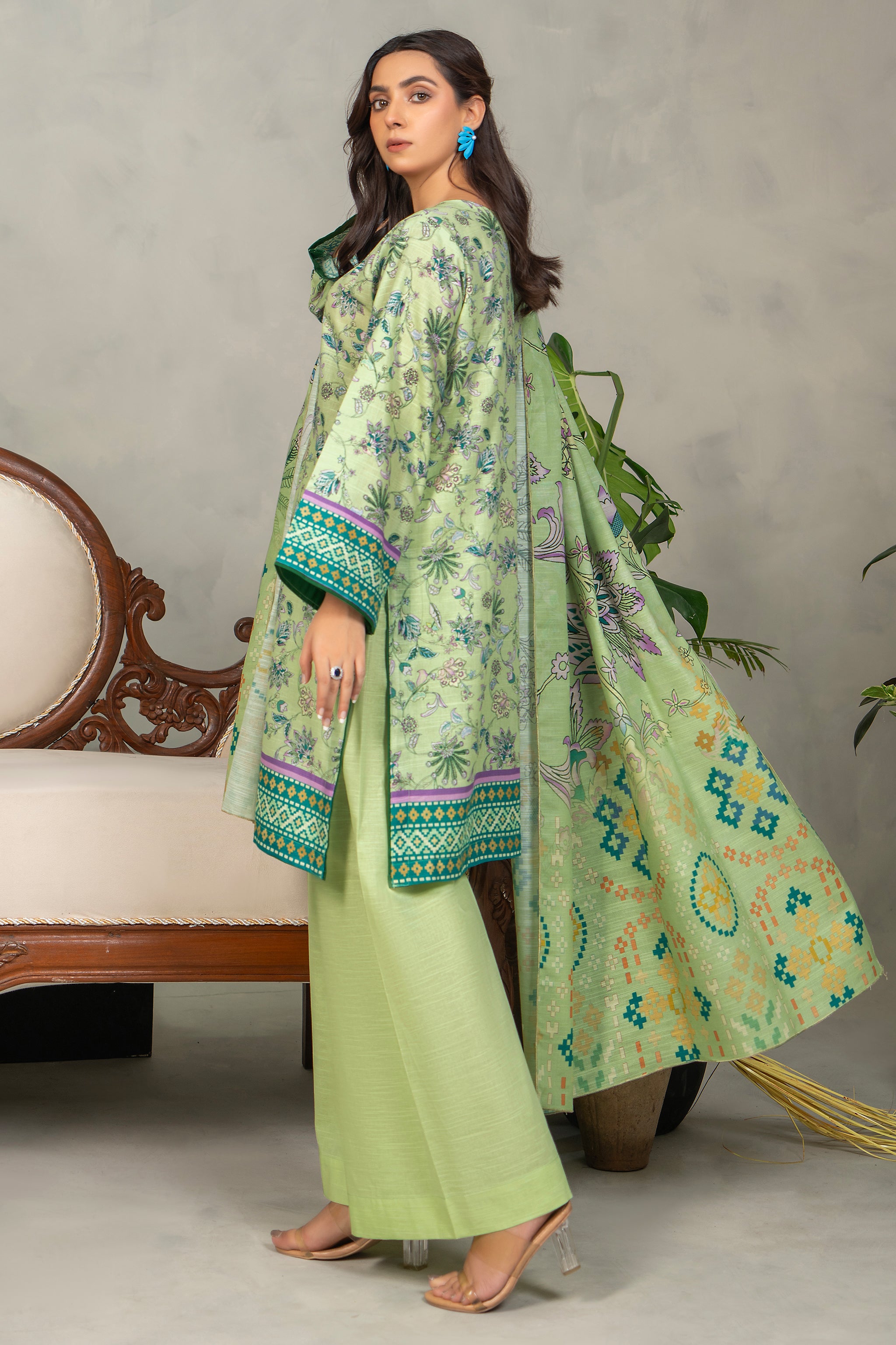 3 Piece Pastel Green Khaddar Unstitched - (Vol-84/13)3P-W-24-D6 - SAFANOOR