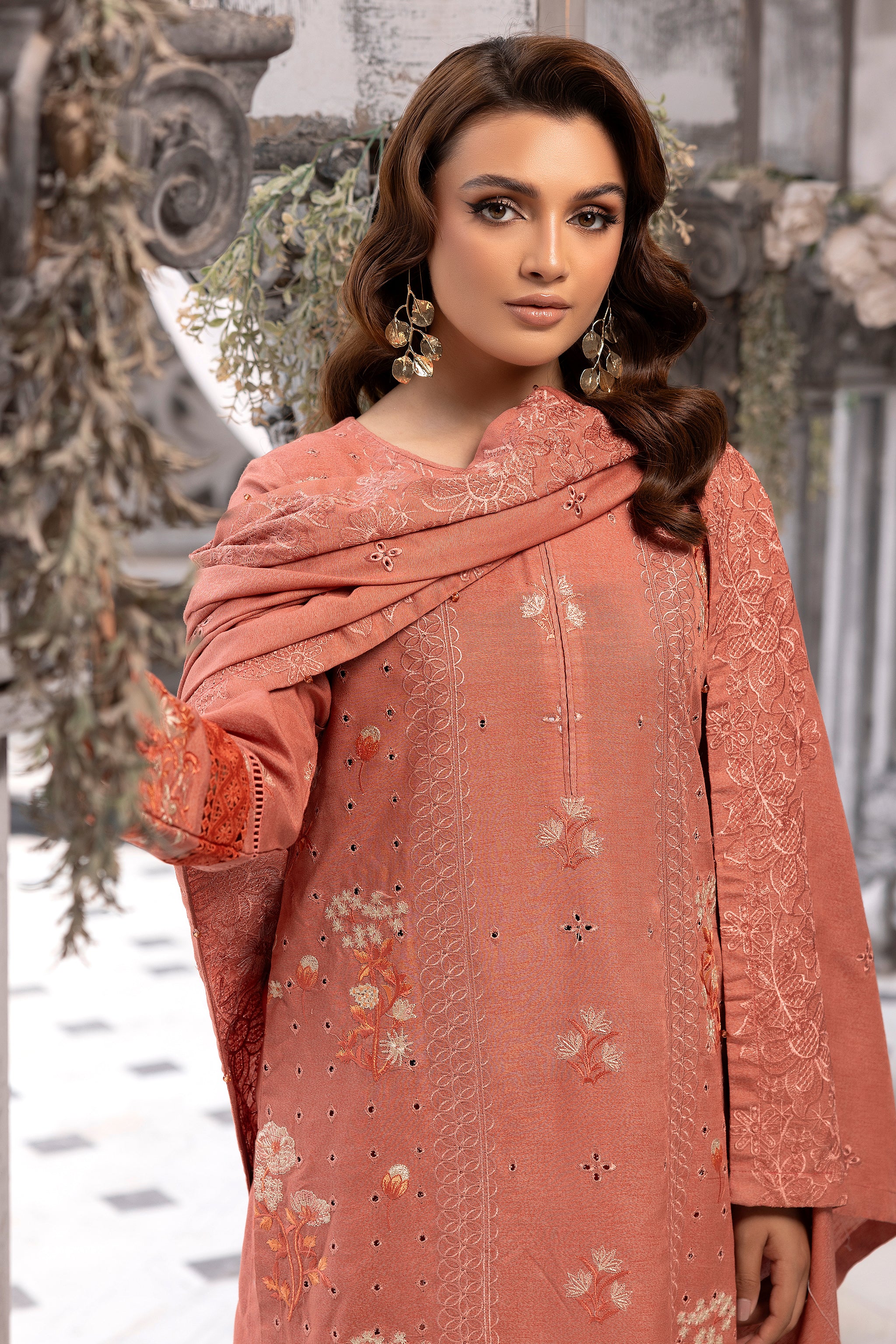 3 Piece Peach Embroidered Karandi Unstitched - (Vol-77/09)3P-W-24-D1 - SAFANOOR