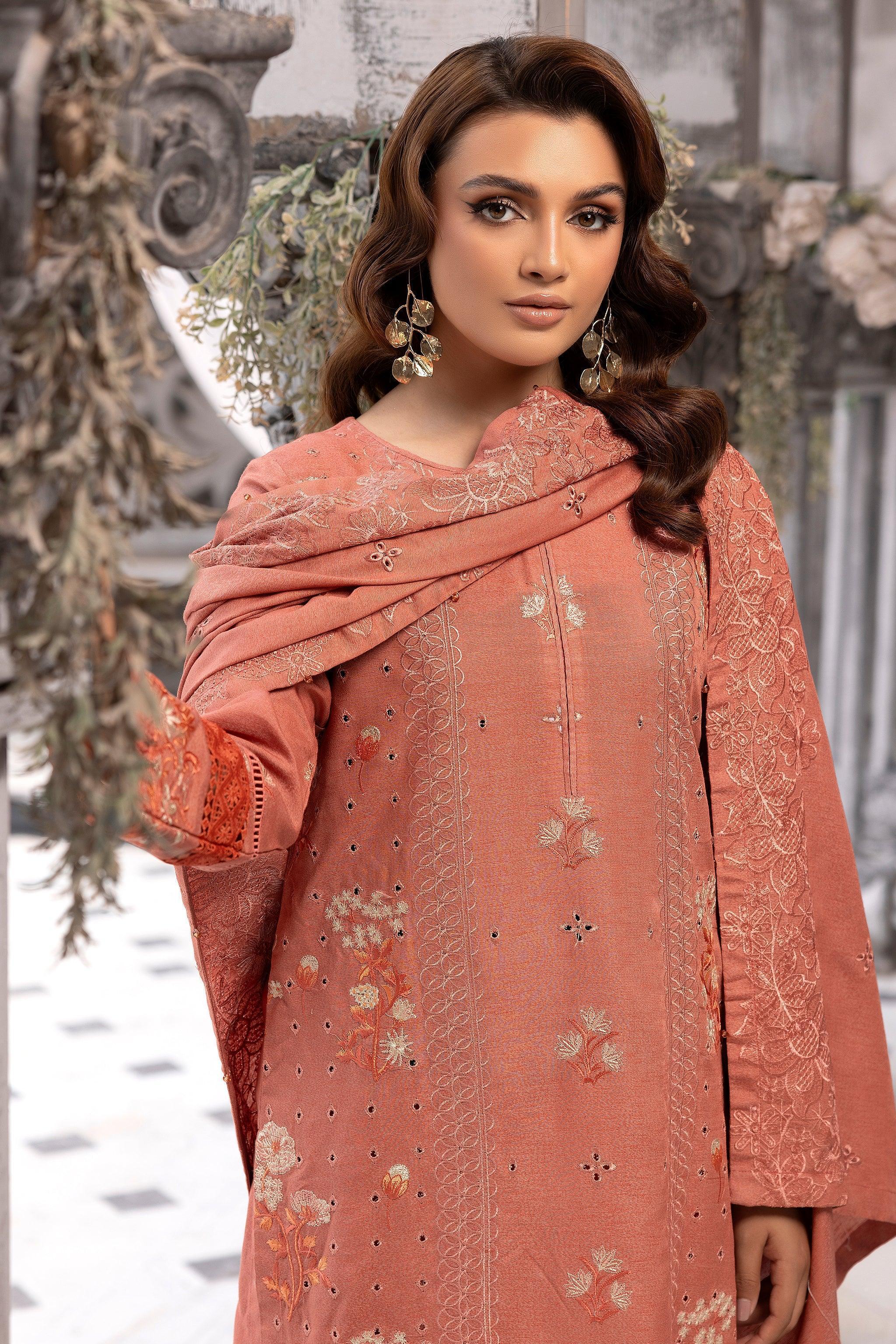 3 Piece Peach Embroidered Karandi Unstitched - SafaNoor