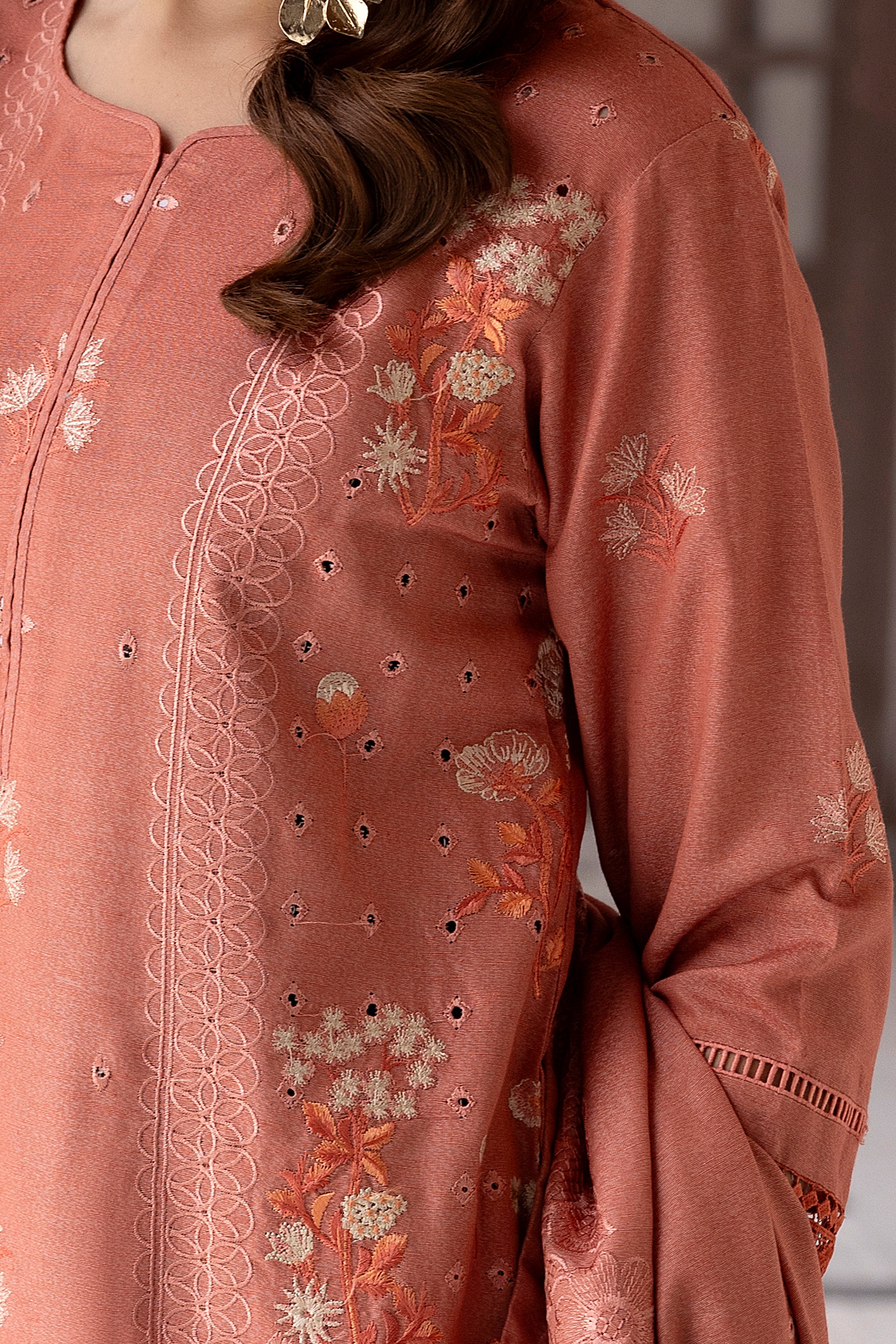 3 Piece Peach Embroidered Karandi Unstitched - (Vol-77/09)3P-W-24-D1 - SAFANOOR