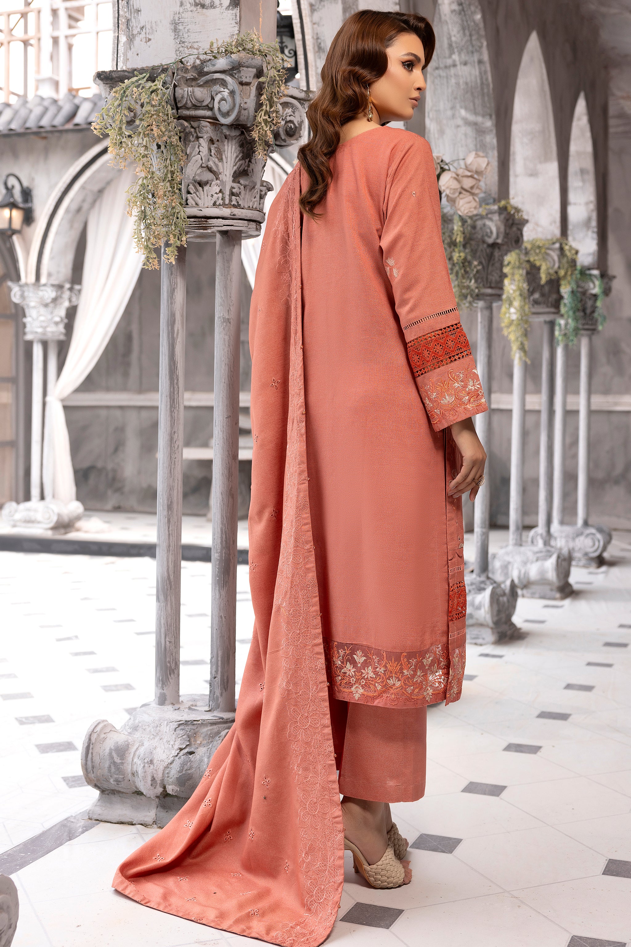 3 Piece Peach Embroidered Karandi Unstitched - (Vol-77/09)3P-W-24-D1 - SAFANOOR