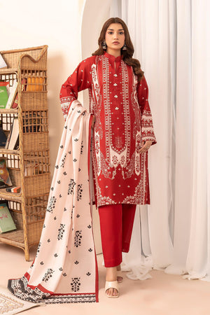 3 Piece Red Khaddar Unstitched - SafaNoor