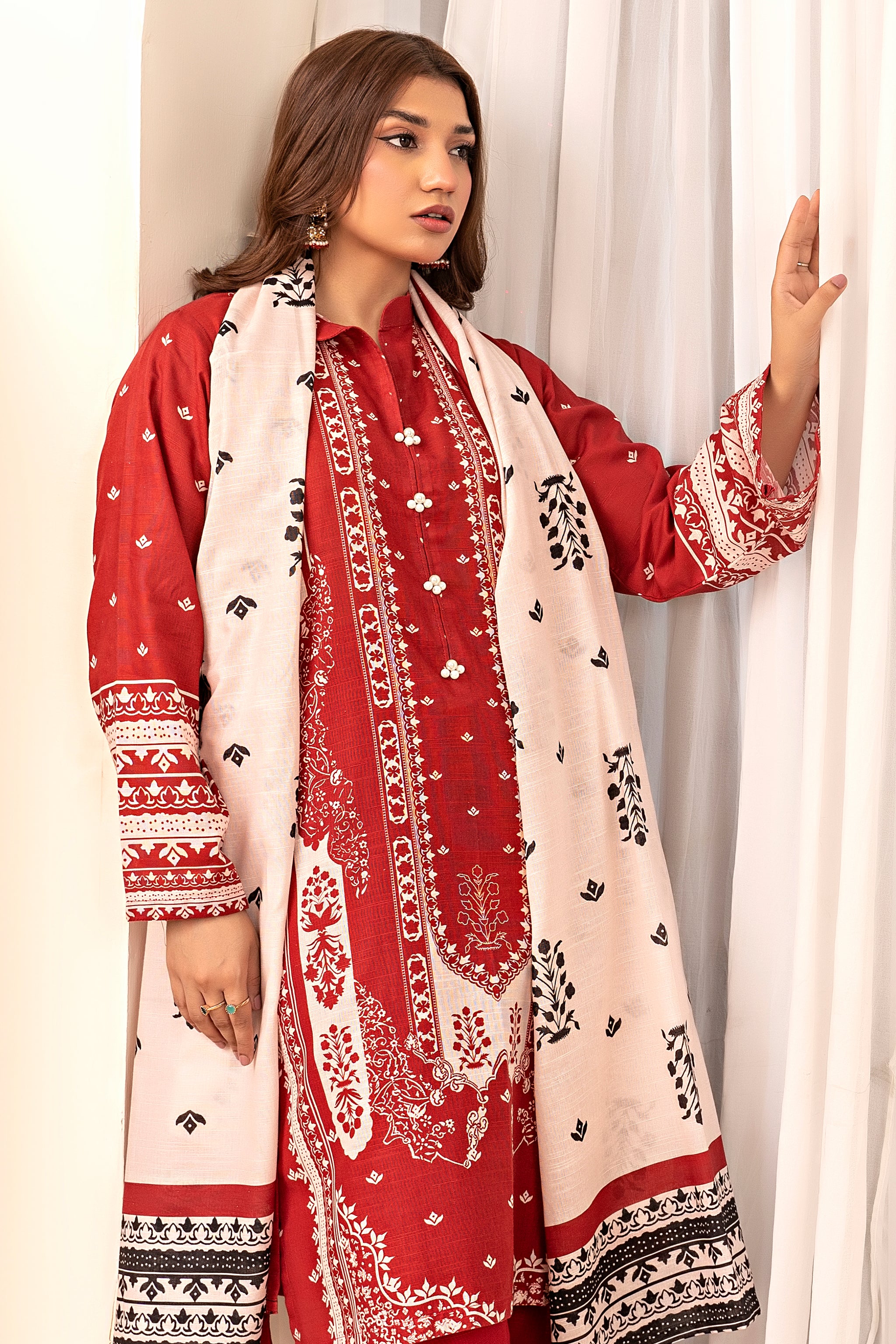 3 Piece Peach Khaddar Unstitched - (Vol-78/10)3P-W-24-D-1 - SAFANOOR