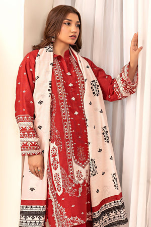 3 Piece Red Khaddar Unstitched - SafaNoor
