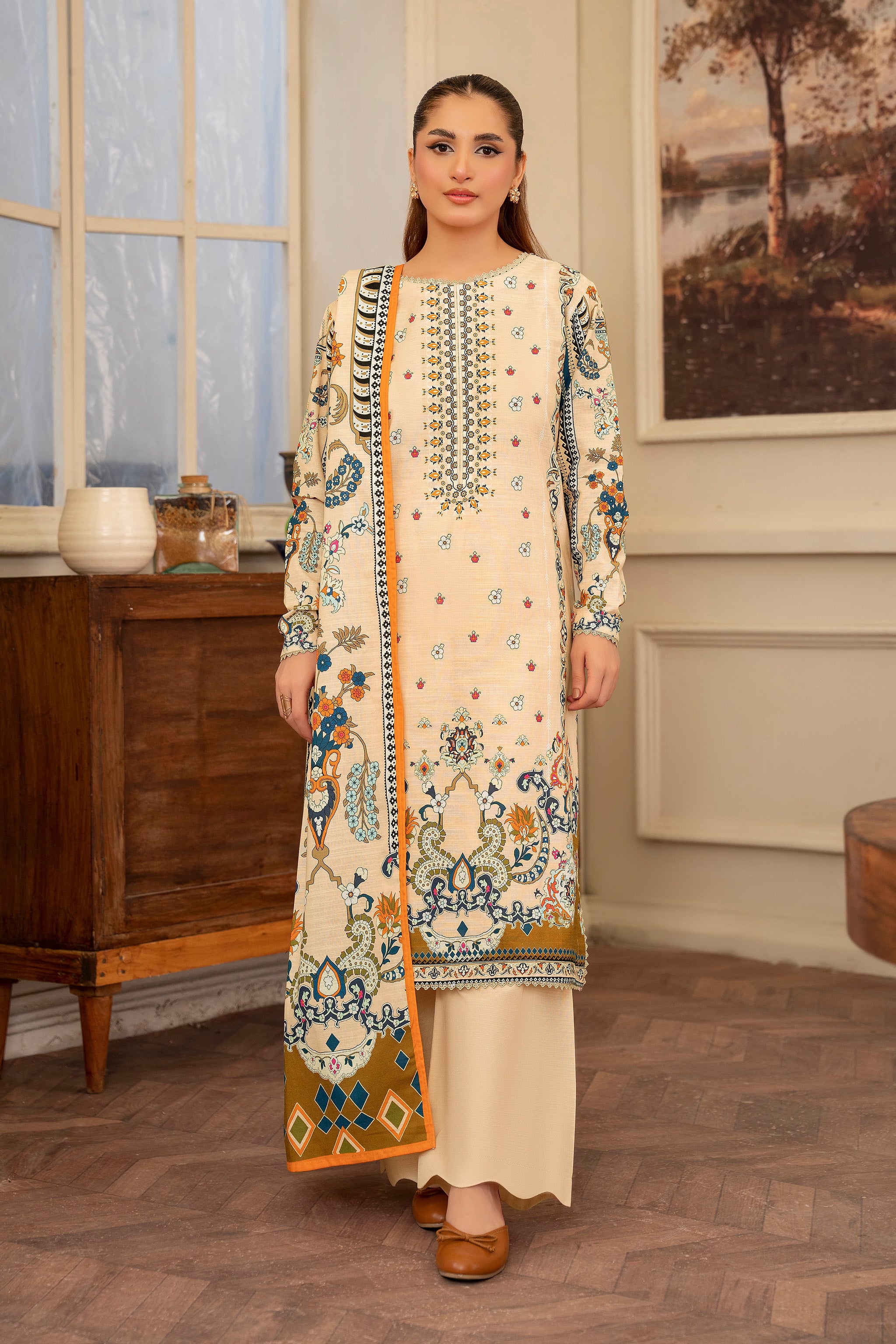 3 Piece Pearl Unstitched Printed Khaddar Secondary image