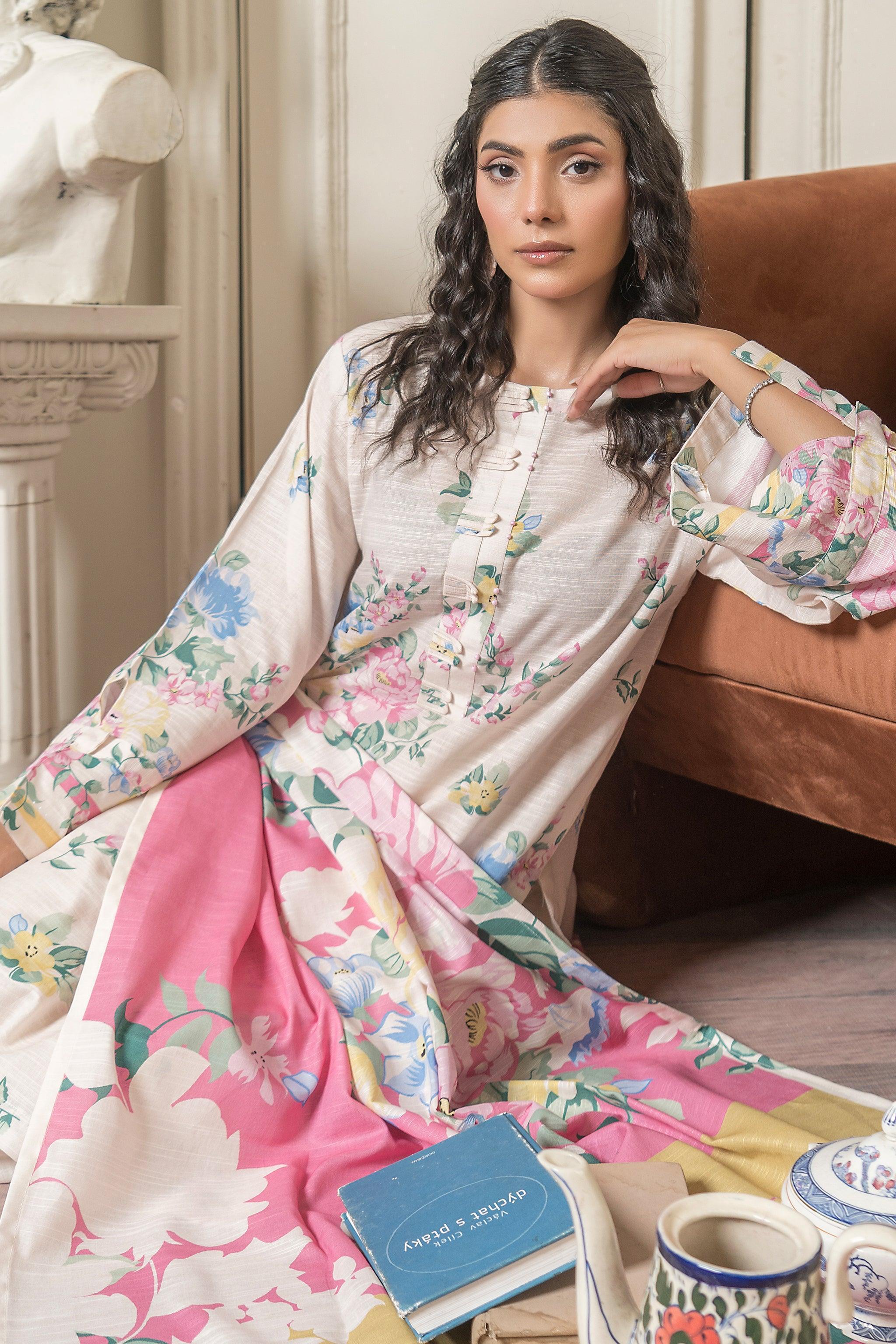 3 Piece Pearl White Khaddar Unstitched - SafaNoor