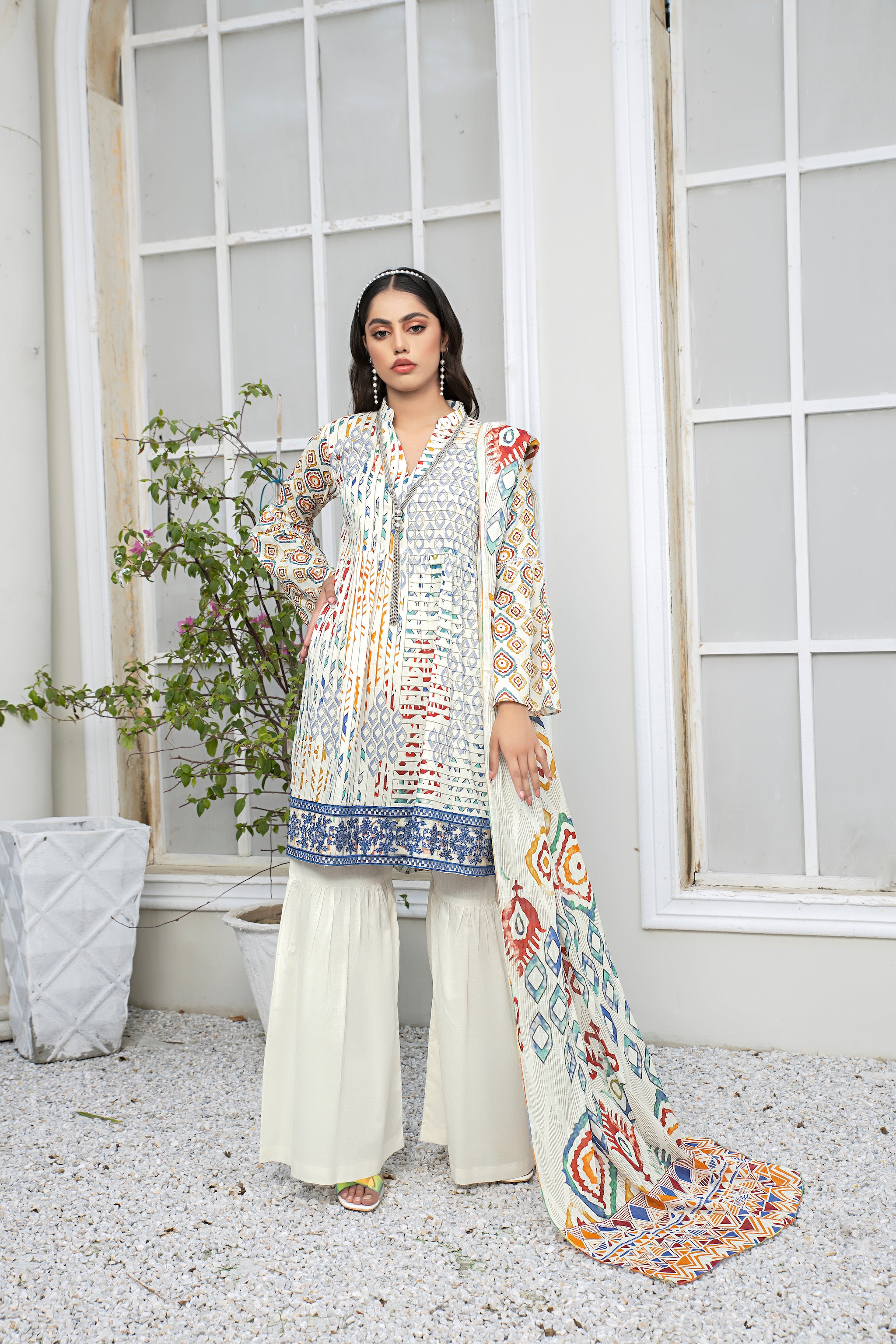 3 Piece Pearl White Unstitched Embroidered Lawn - (Vol-69/20)3P-S-24-D-5 - SAFANOOR