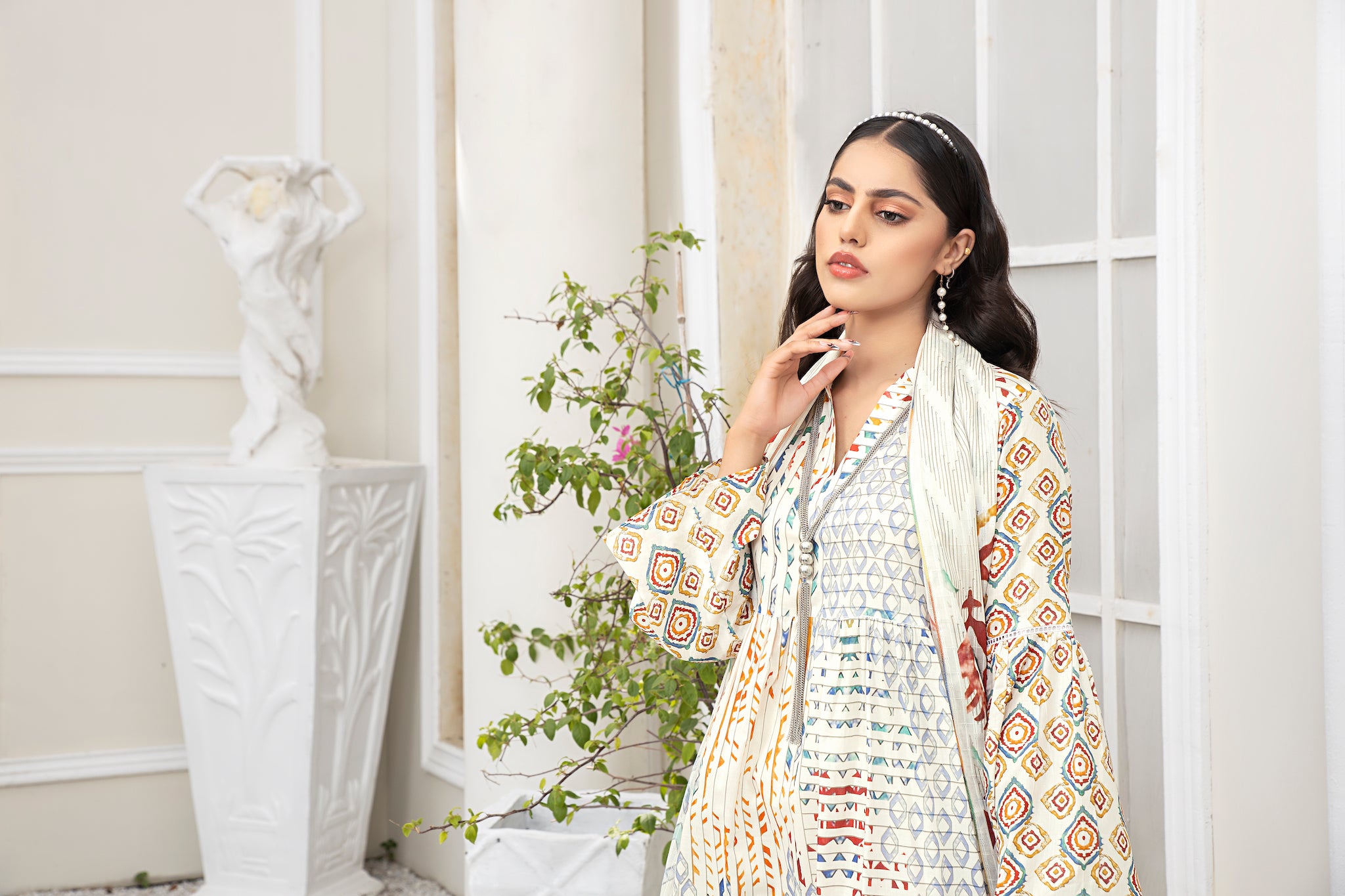 3 Piece Pearl White Unstitched Embroidered Lawn - (Vol-69/20)3P-S-24-D-5 - SAFANOOR