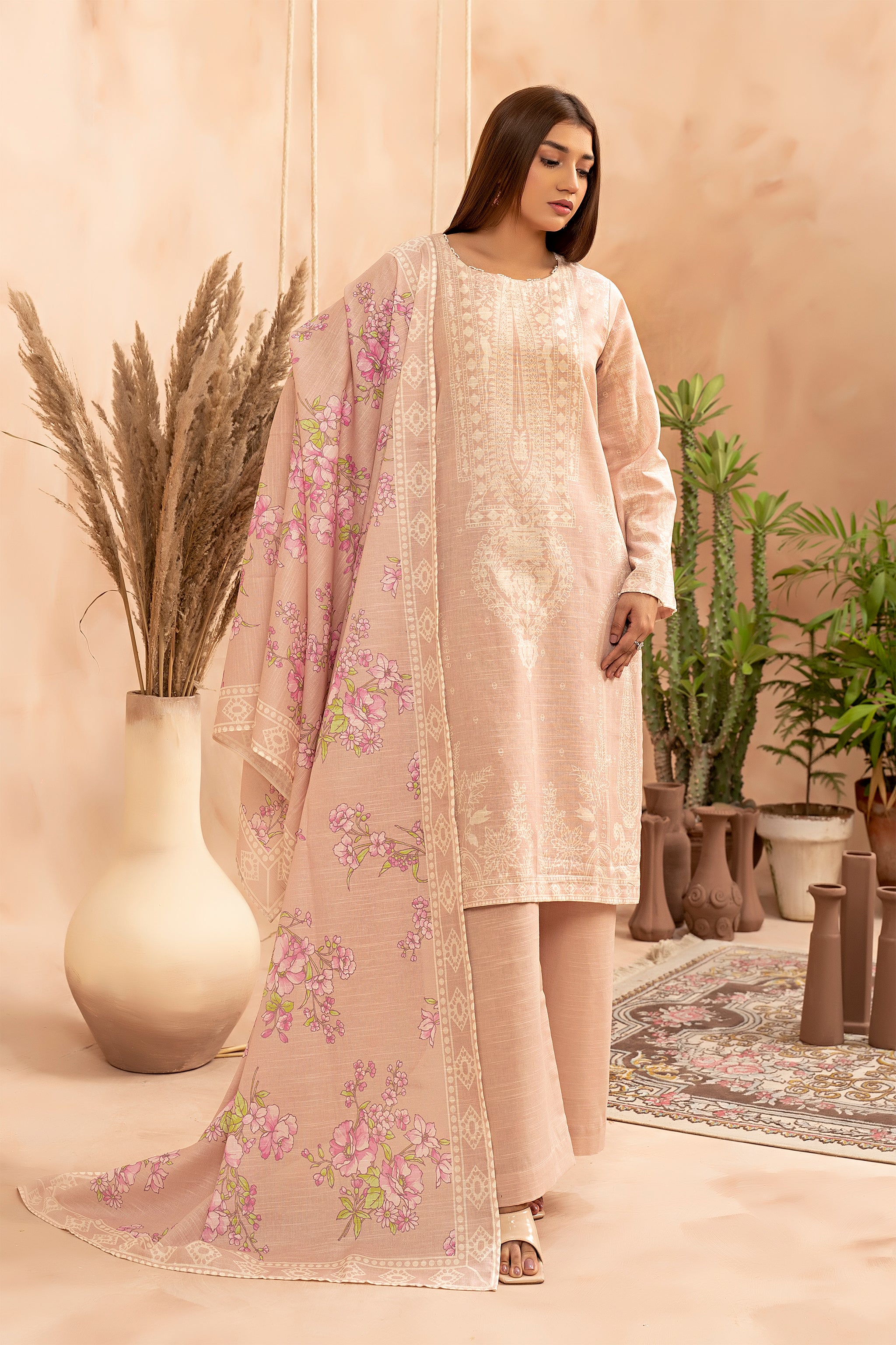 3 Piece Pink Khaddar Unstitched - (Vol-78/10)3P-W-24-D-4 - SAFANOOR