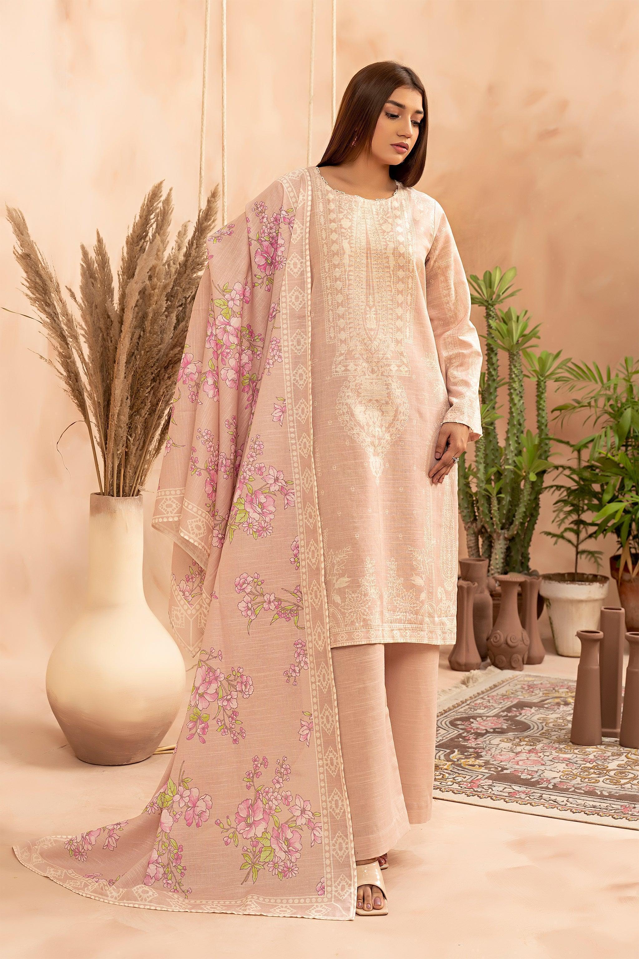 3 Piece Pink Khaddar Unstitched - SafaNoor