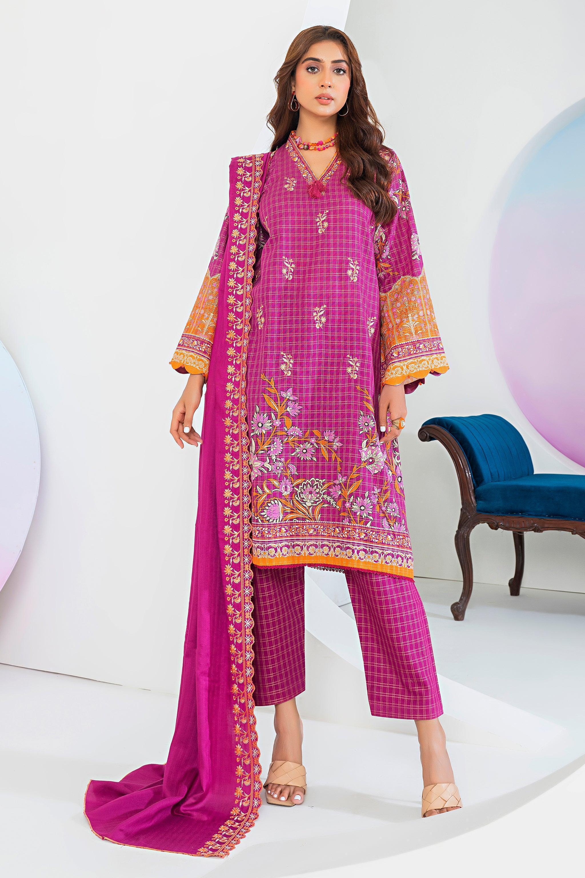 3 Piece Pink Printed Khaddar Unstitched - SafaNoor