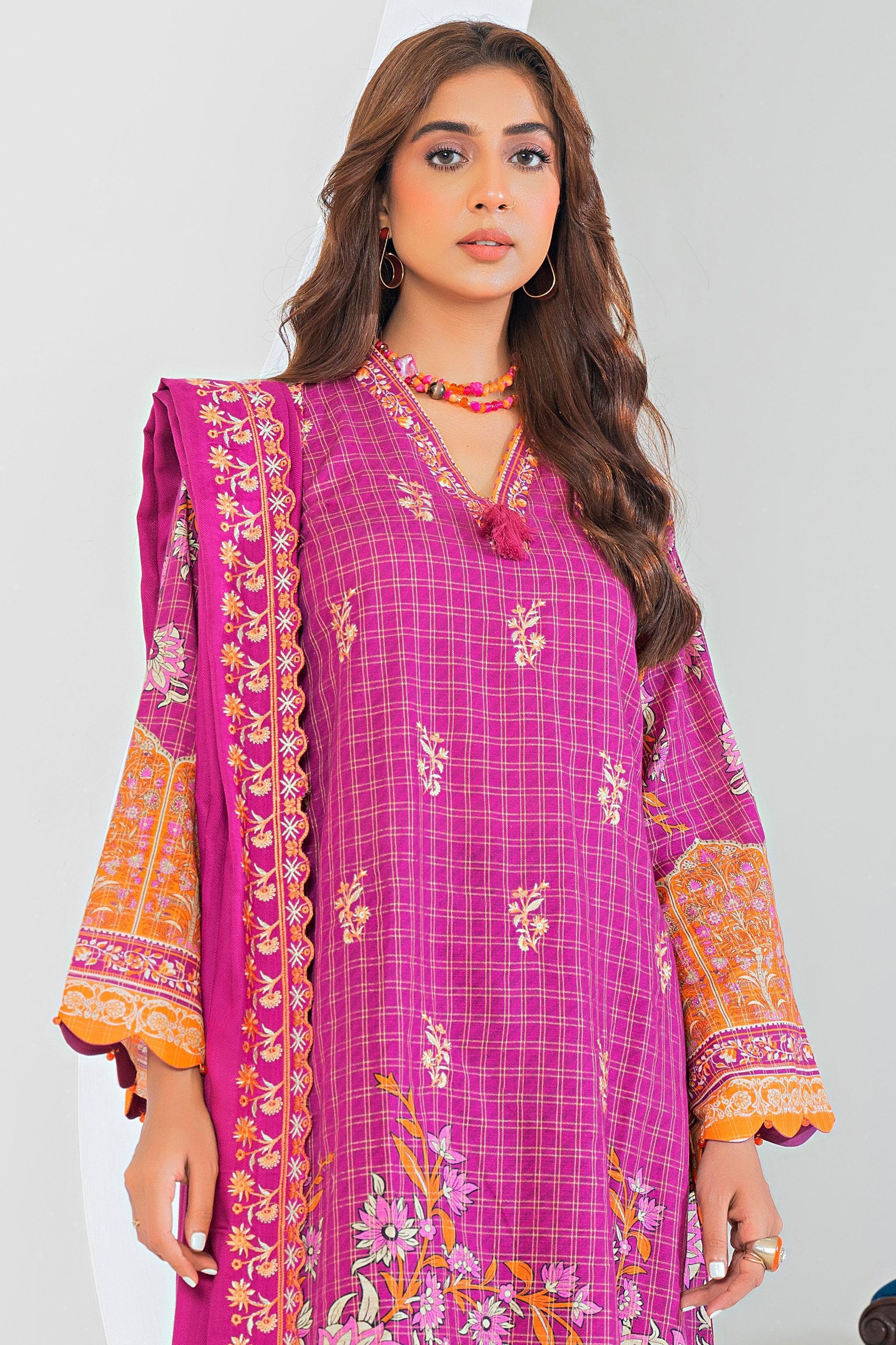 3 Piece Pink Printed Khaddar Unstitched - SafaNoor