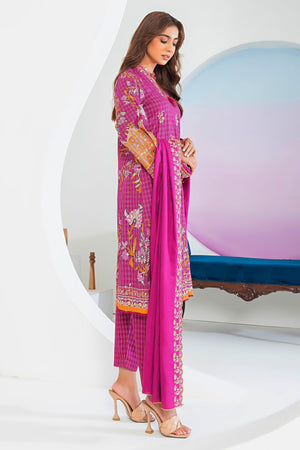 3 Piece Pink Printed Khaddar Unstitched - SafaNoor